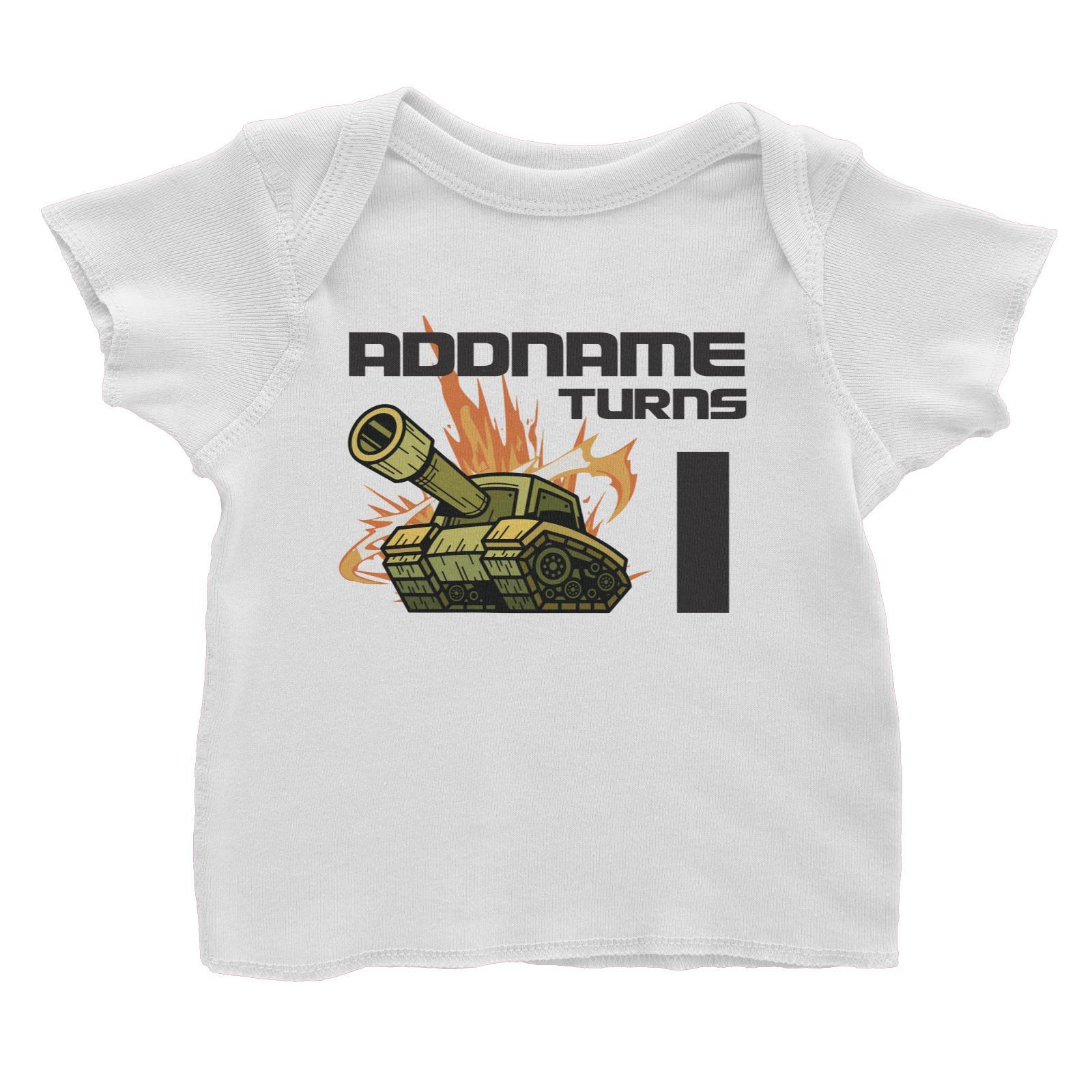 Birthday Battle Theme Tank Addname Turns 1 Baby T-Shirt