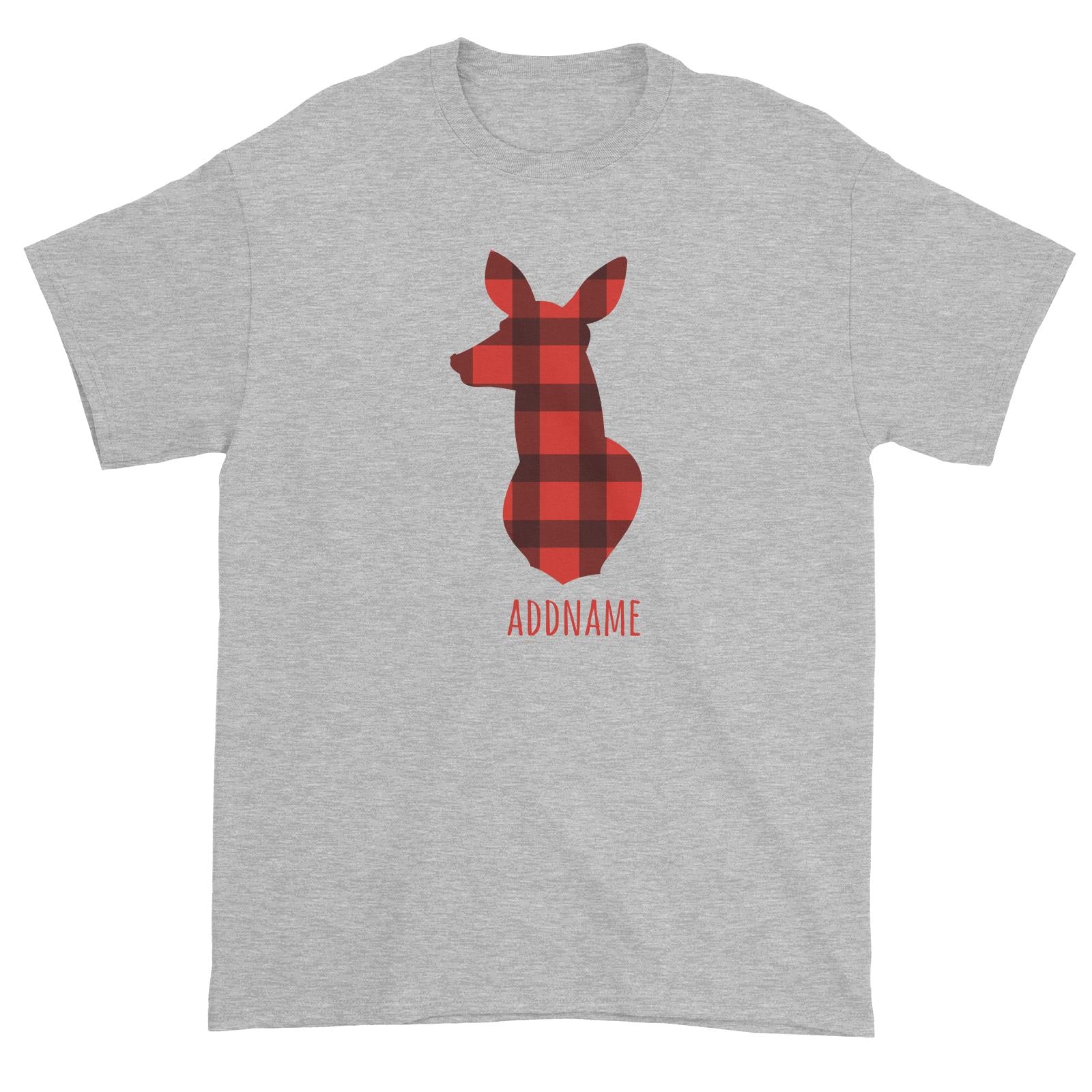 Mama Deer Silhouette Checkered Pattern Addname Unisex T-Shirt Christmas Matching Family Animal Personalizable Designs