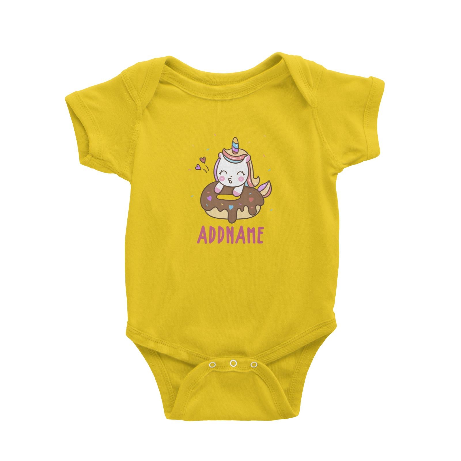 Unicorn And Princess Series Unicorn Hugging Donut Addname Baby Romper