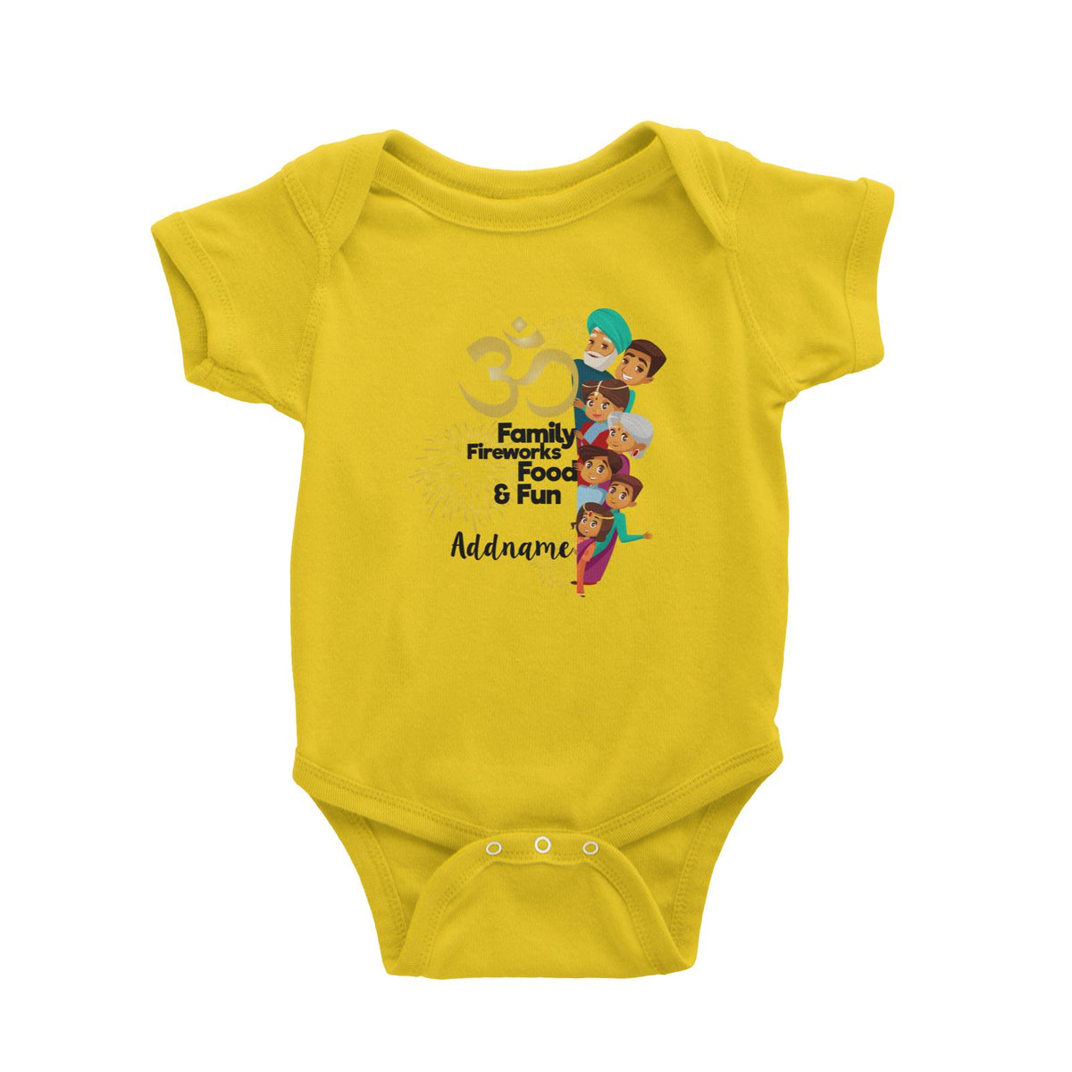 Cute Family OM Family Fireworks Food and Fun Addname Baby Romper