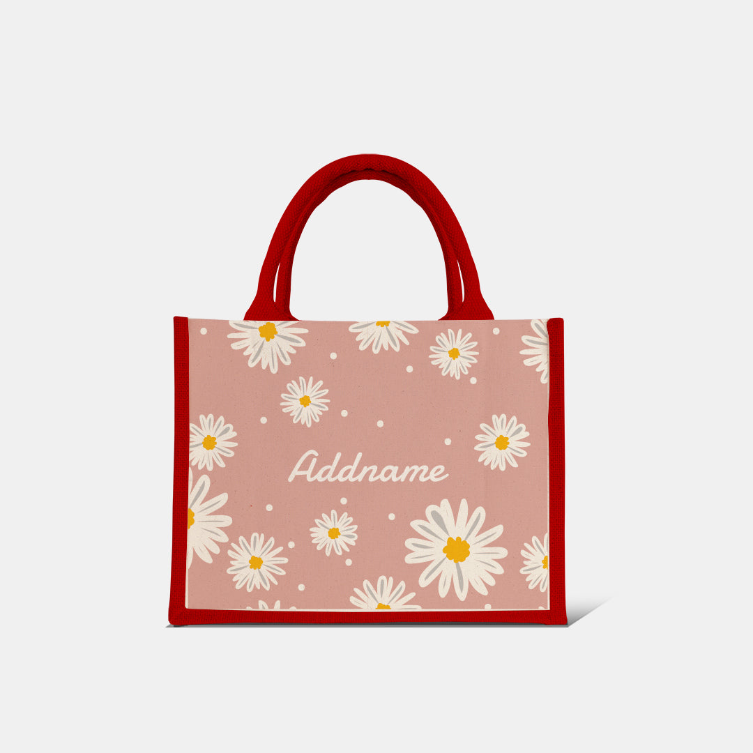 Daisy Series Half Lining Small Jute Bag - Coral Red