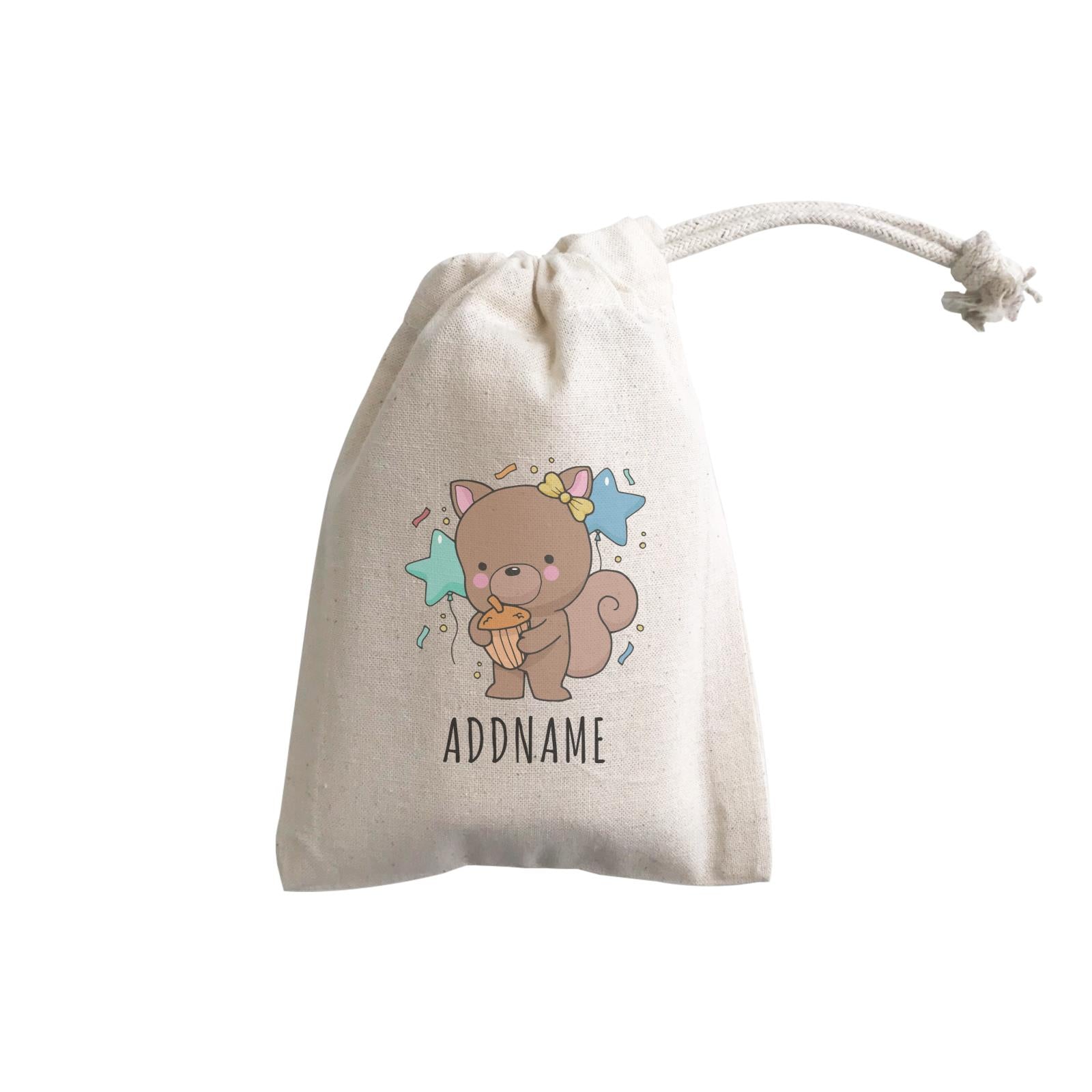 Birthday Sketch Animals Squirrel with Acorn Addname Turns 1 GP Gift Pouch