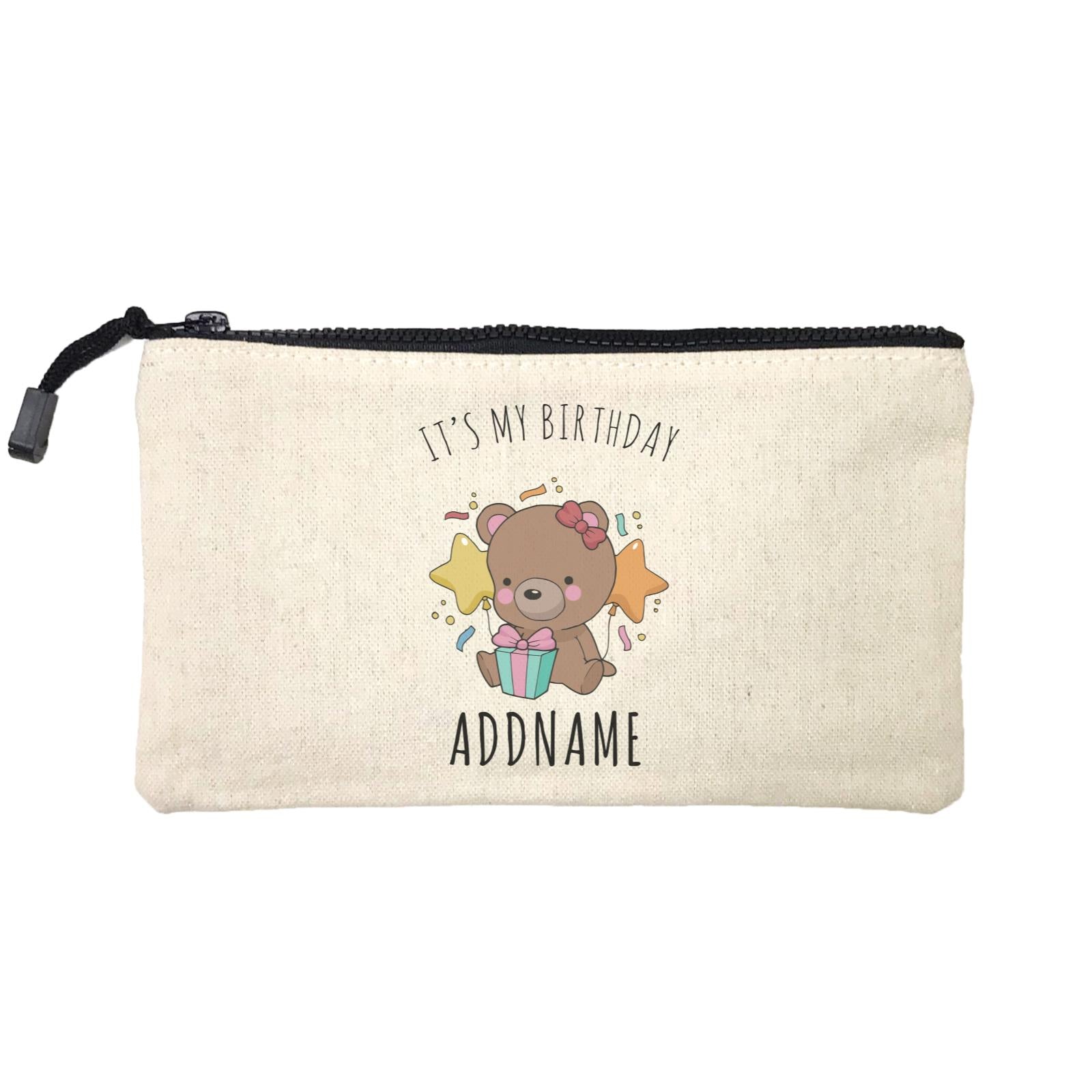 Birthday Sketch Animals Bear with Present It's My Birthday Addname Mini Accessories Stationery Pouch