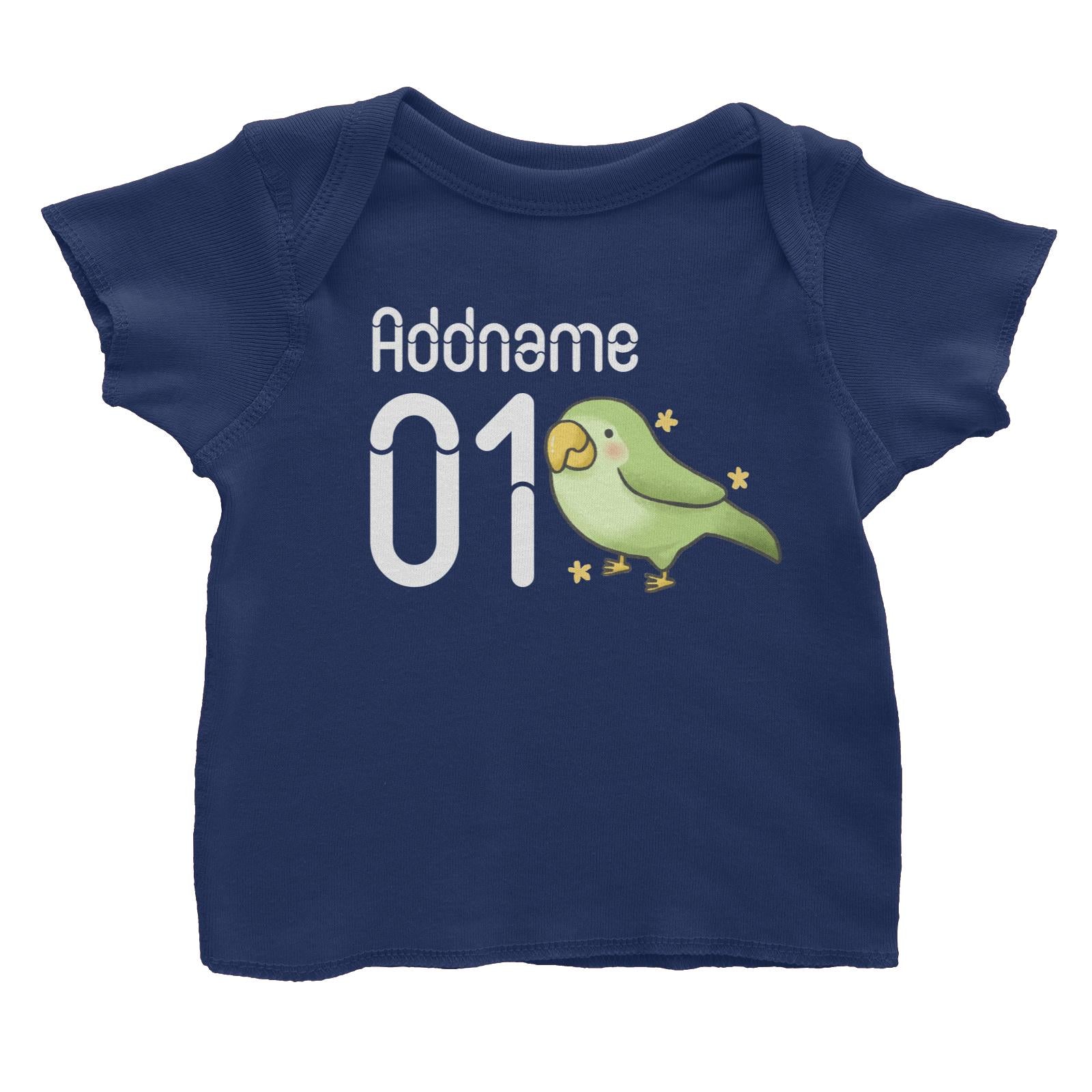 Name and Number Cute Hand Drawn Style Parrot Baby T-Shirt