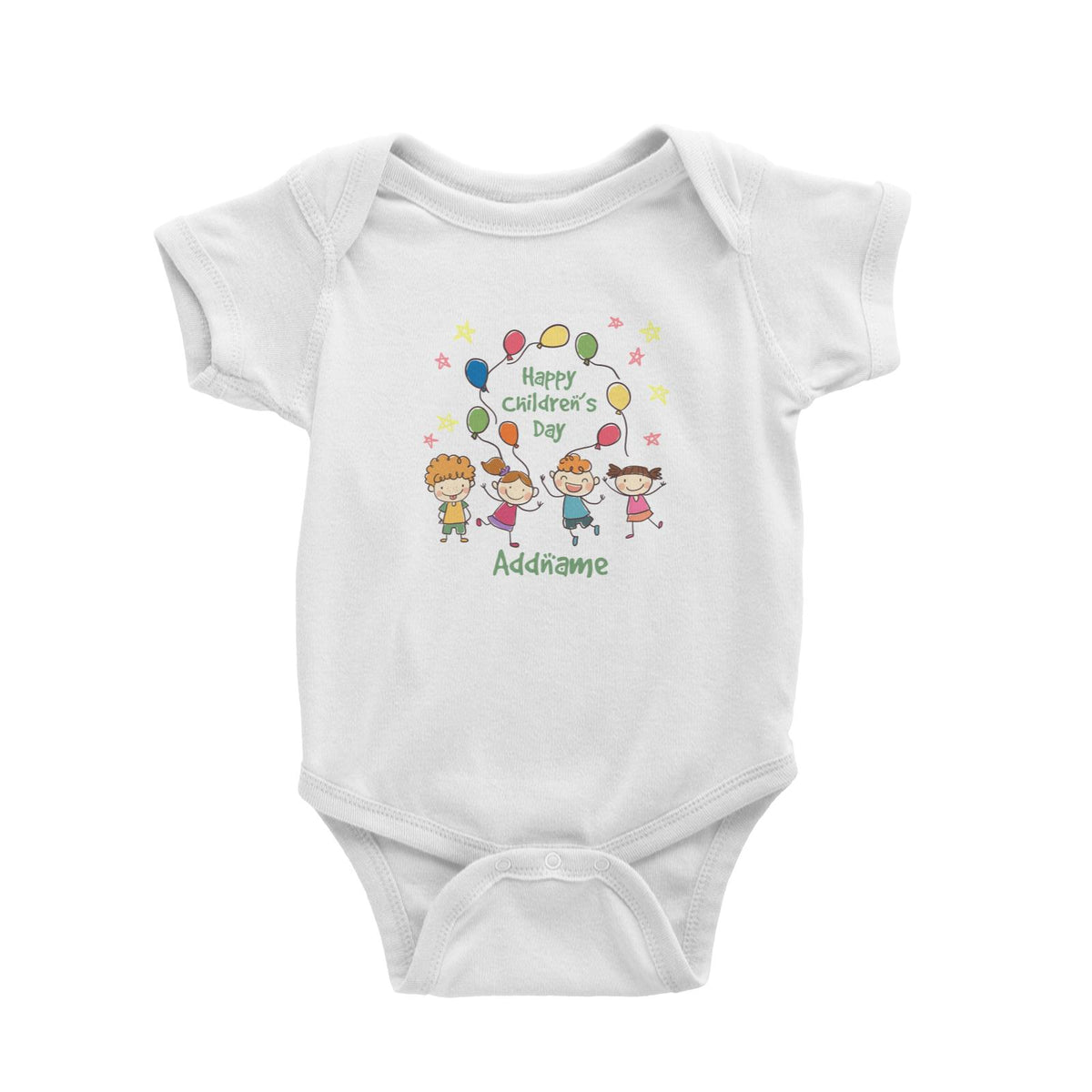 Children's Day Gift Series Four Cute Children With Balloons Addname Baby Romper