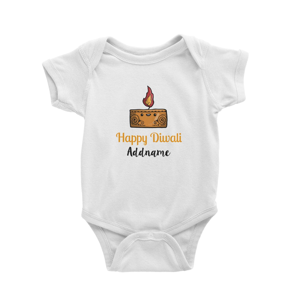 Cute Rectangle Diyas Happy Diwali Addname Baby Romper