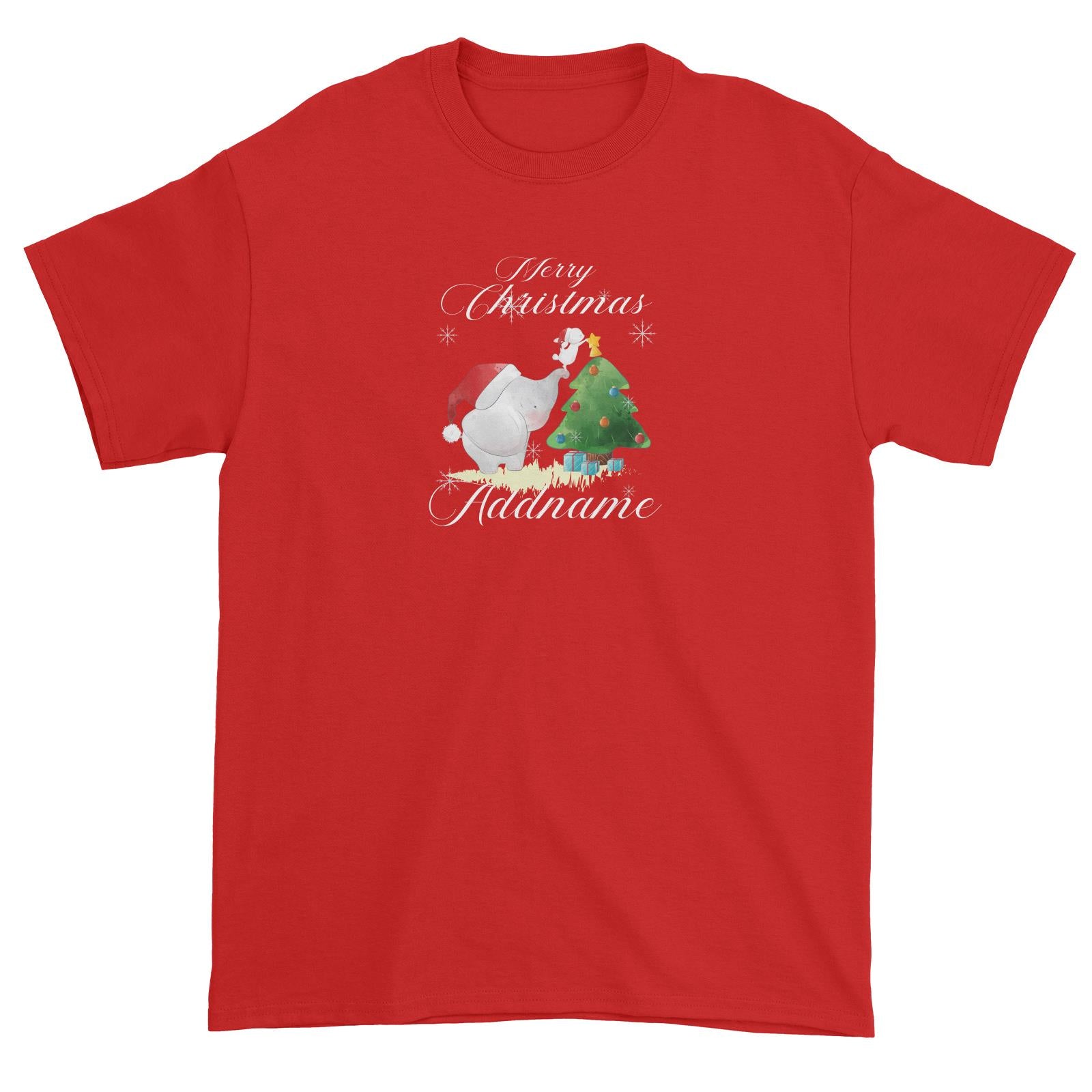Christmas Cute Elephant Merry Christmas Addname Unisex T-Shirt