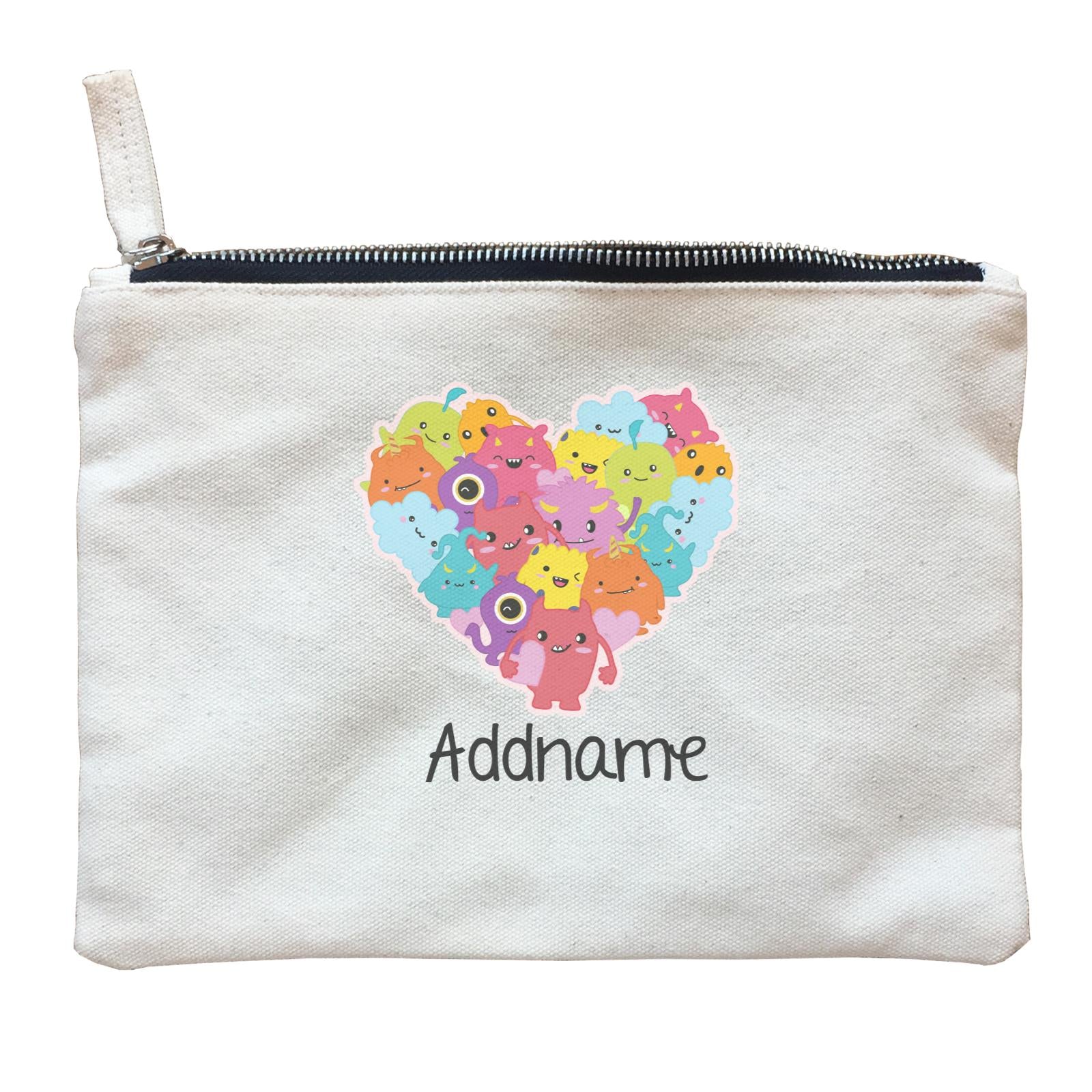 Cute Animals And Friends Series Cute Little Monster Group Heart Addname Zipper Pouch