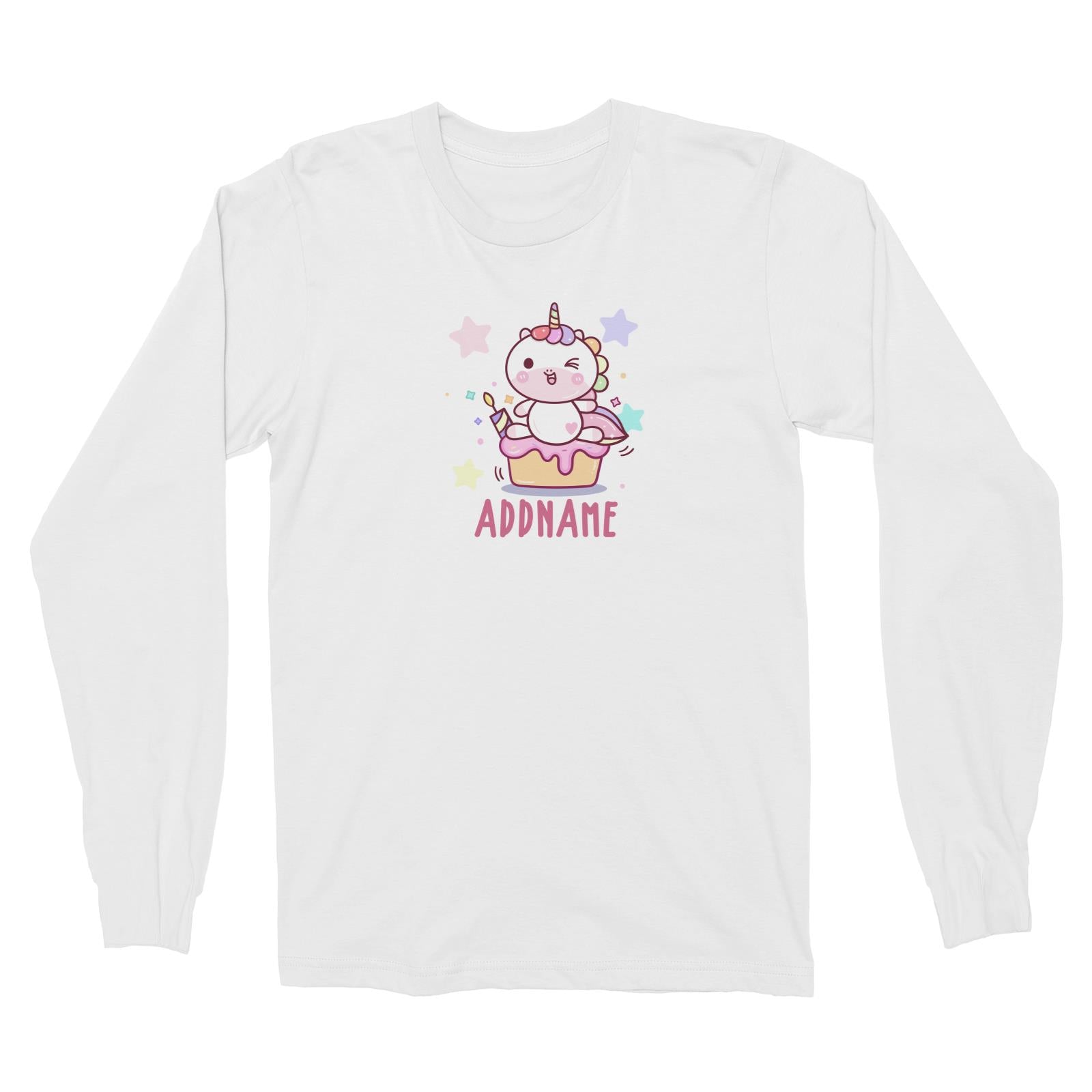 Unicorn And Princess Series Cute Unicorn Birthday Cupcake Addname Long Sleeve Unisex T-Shirt