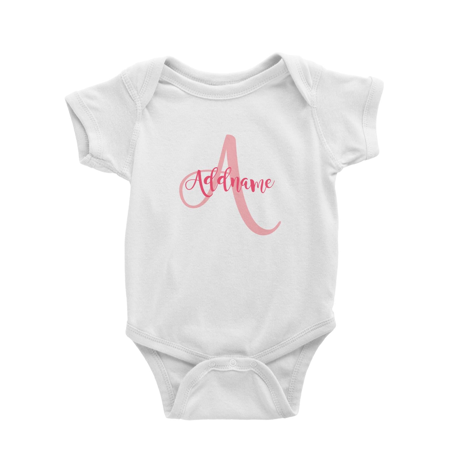 Modern Calligraphy Add Initial and Add Name in Pink Baby Romper