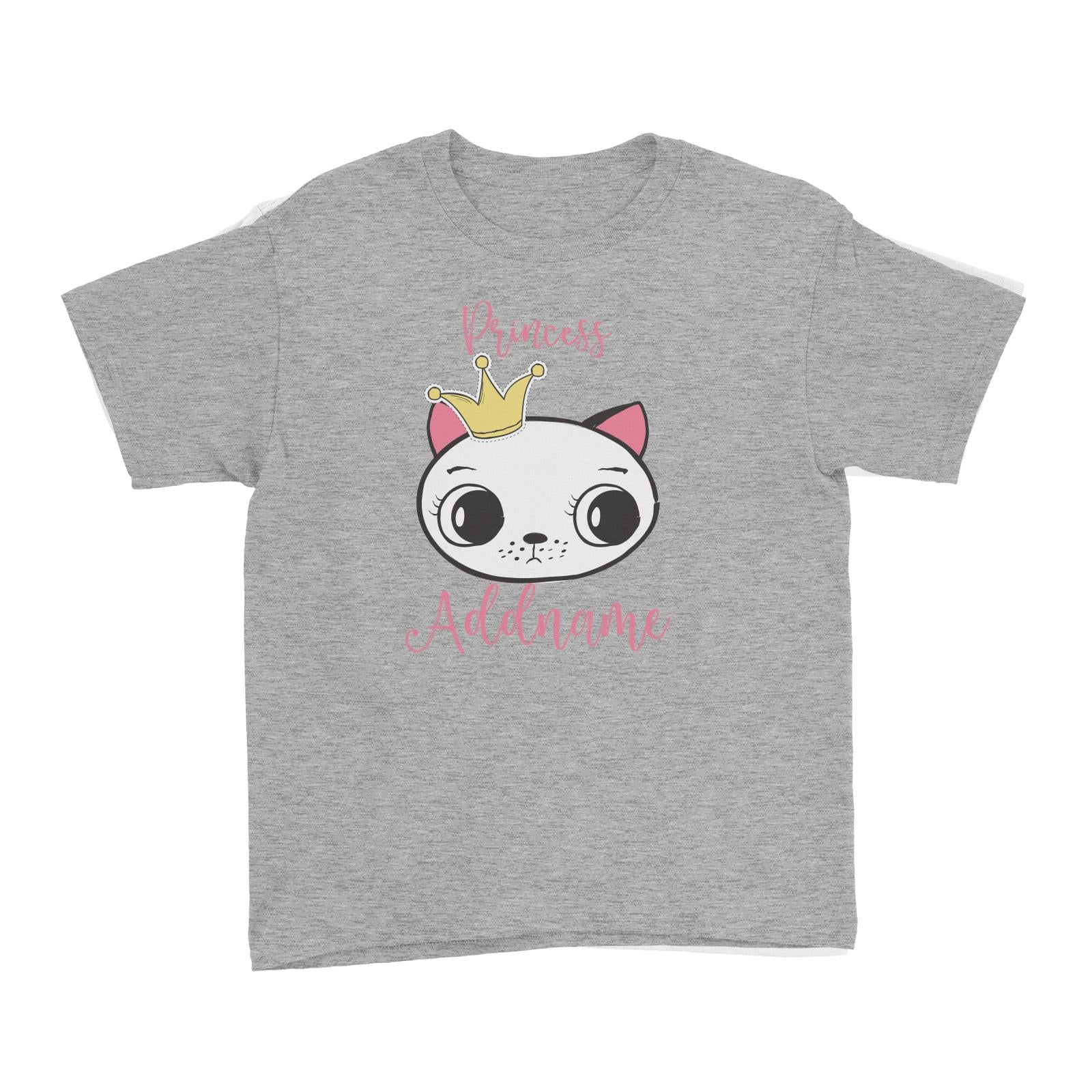 Cat Princess Addname with Tiara Kid's T-Shirt