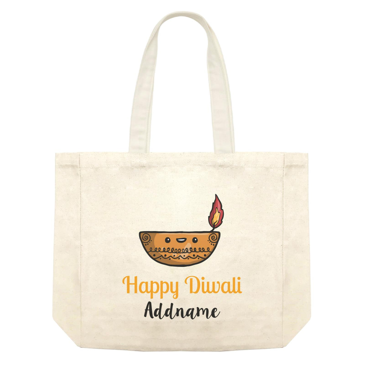 Cute Round Diyas Happy Diwali Addname Shopping Bag
