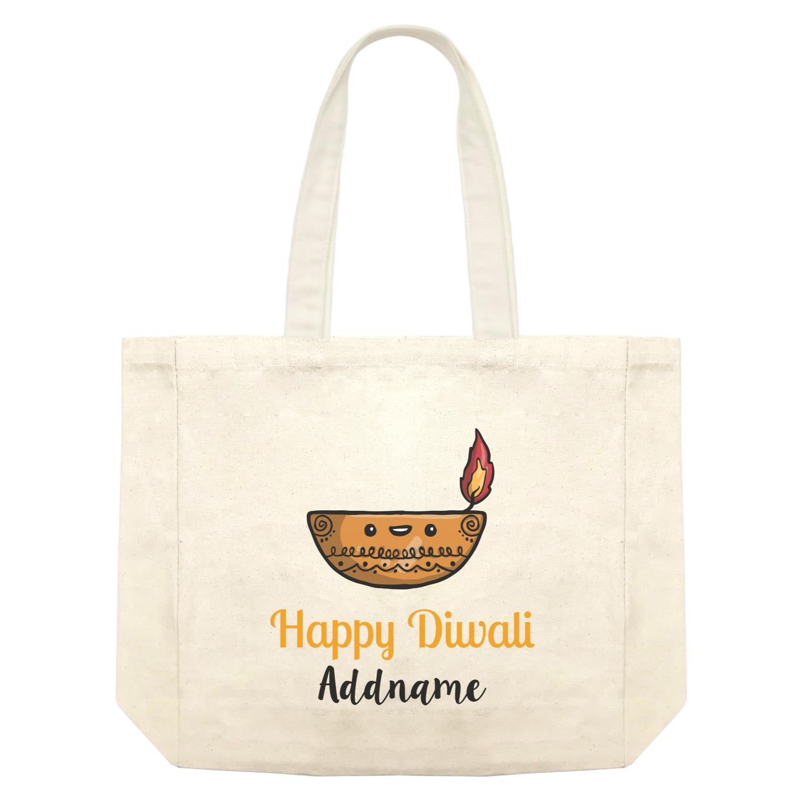 Cute Round Diyas Happy Diwali Addname Shopping Bag