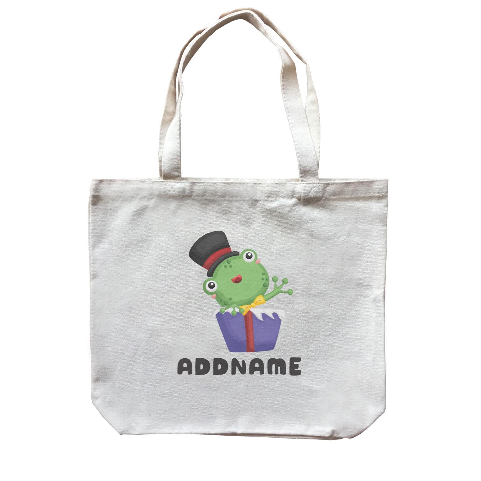 Birthday Frog Frog Wearing Hat Inside Present Box Addname Canvas Bag