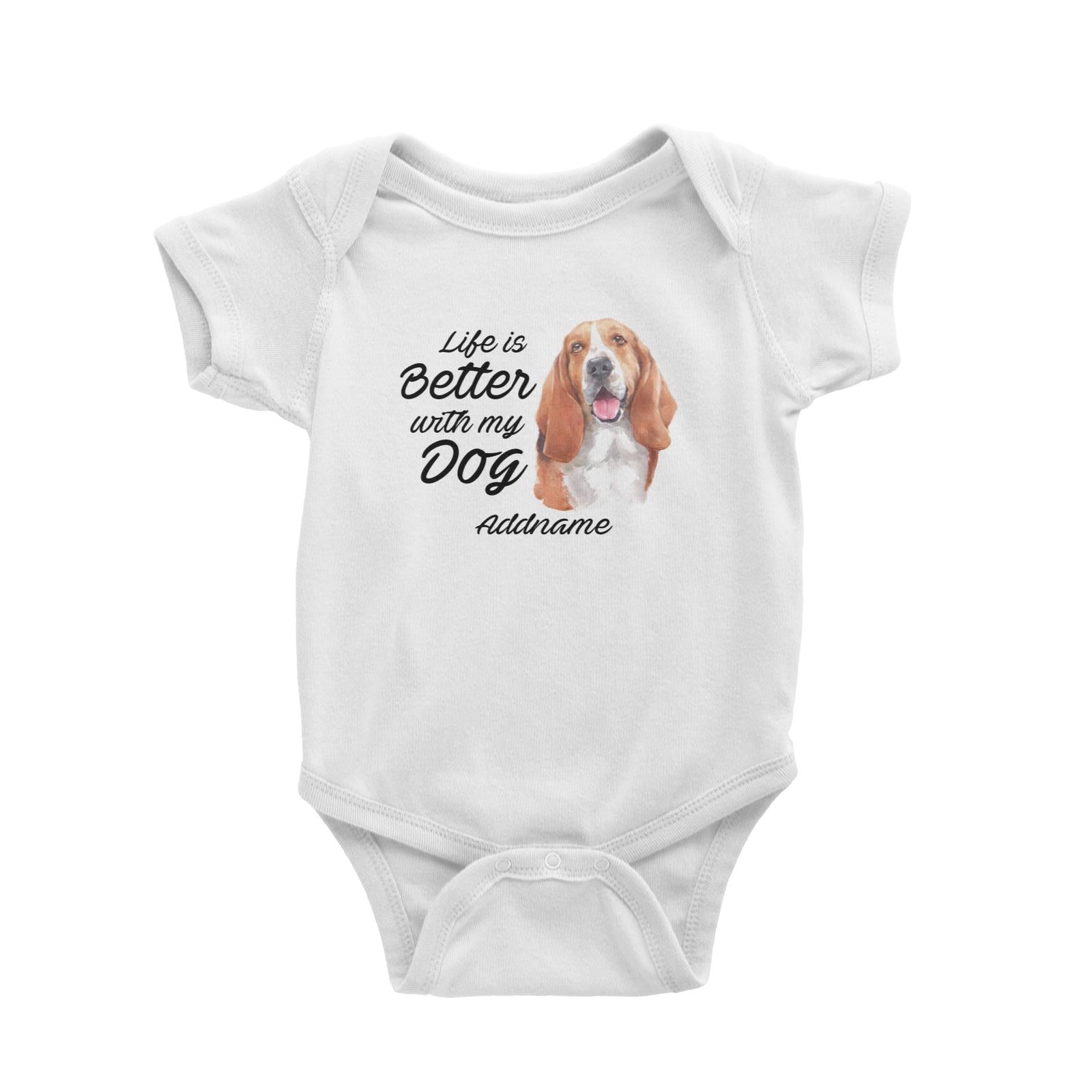 Watercolor Life is Better With My Dog Basset Hound Addname Baby Romper