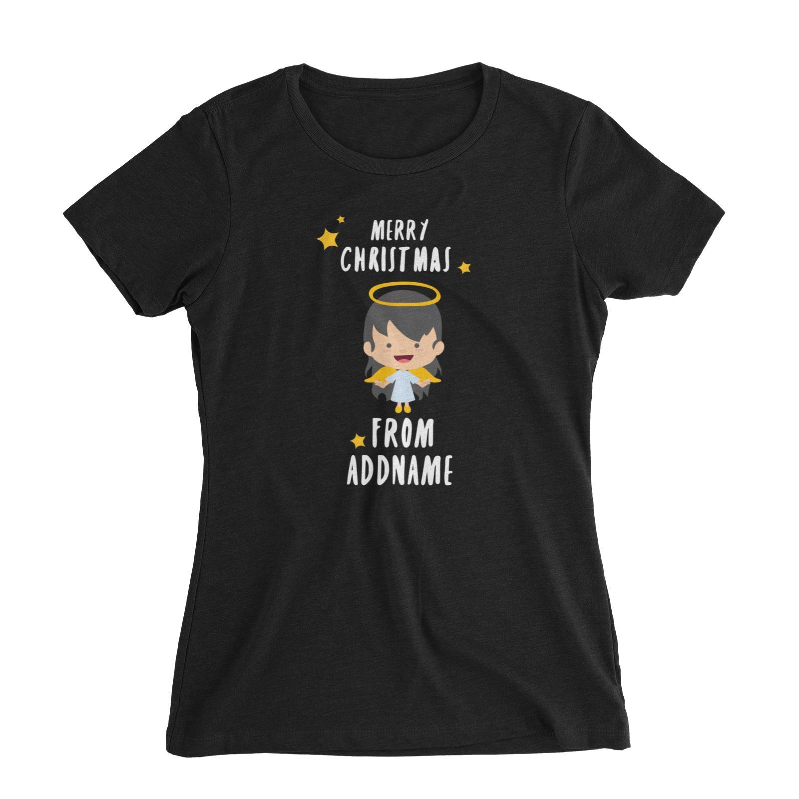 Cute Girl Angel Merry Christmas Addname Women's Slim Fit T-Shirt  Personalizable Designs Matching Family