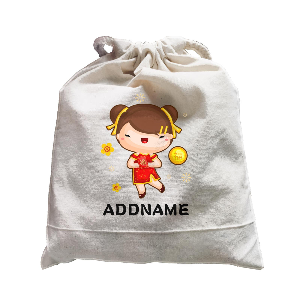 Cute CNY Girl with Red Packet and Happiness Symbol Satchel
