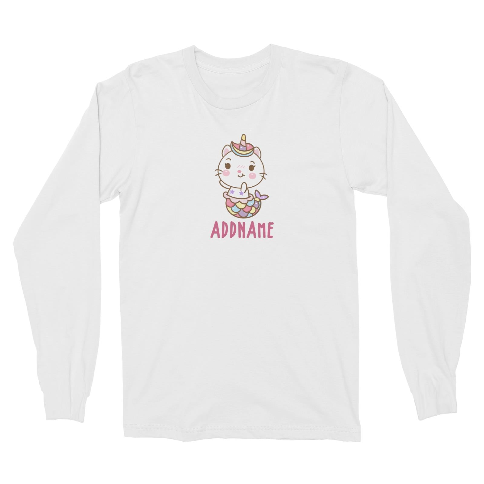 Unicorn And Princess Series Cute Cat Mermaid Addname Long Sleeve Unisex T-Shirt