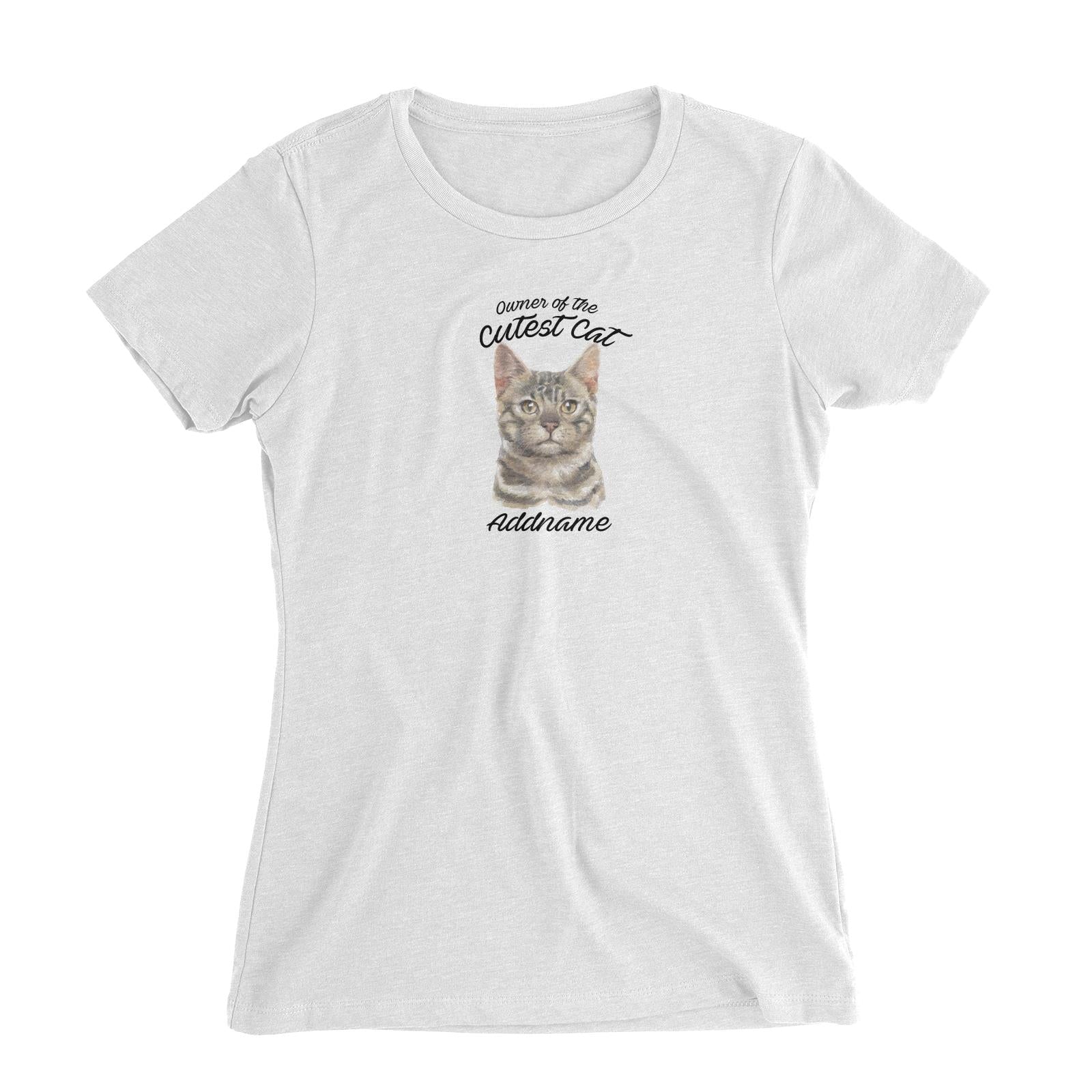 Watercolor Owner Of The Cutest Cat Bengal Grey Addname Women's Slim Fit T-Shirt