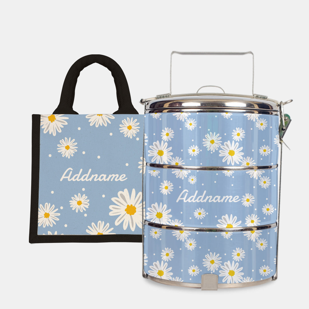 Daisy Series Half Lining Lunch Bag Wtih Standard Tiffin Carrier - Frost Black