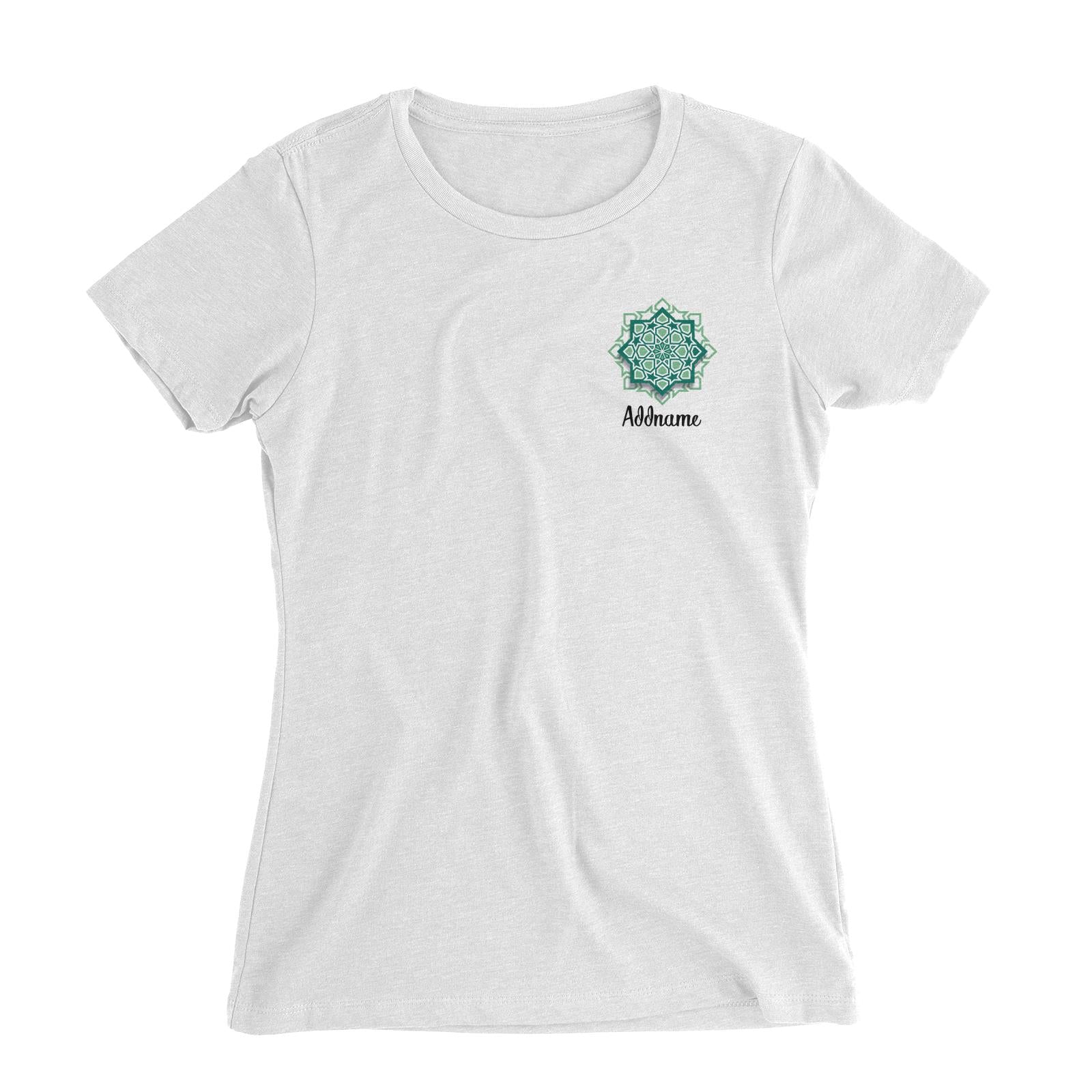 Raya Symbol Green Islamic Geometric Pocket Addname Women's Slim Fit T-Shirt