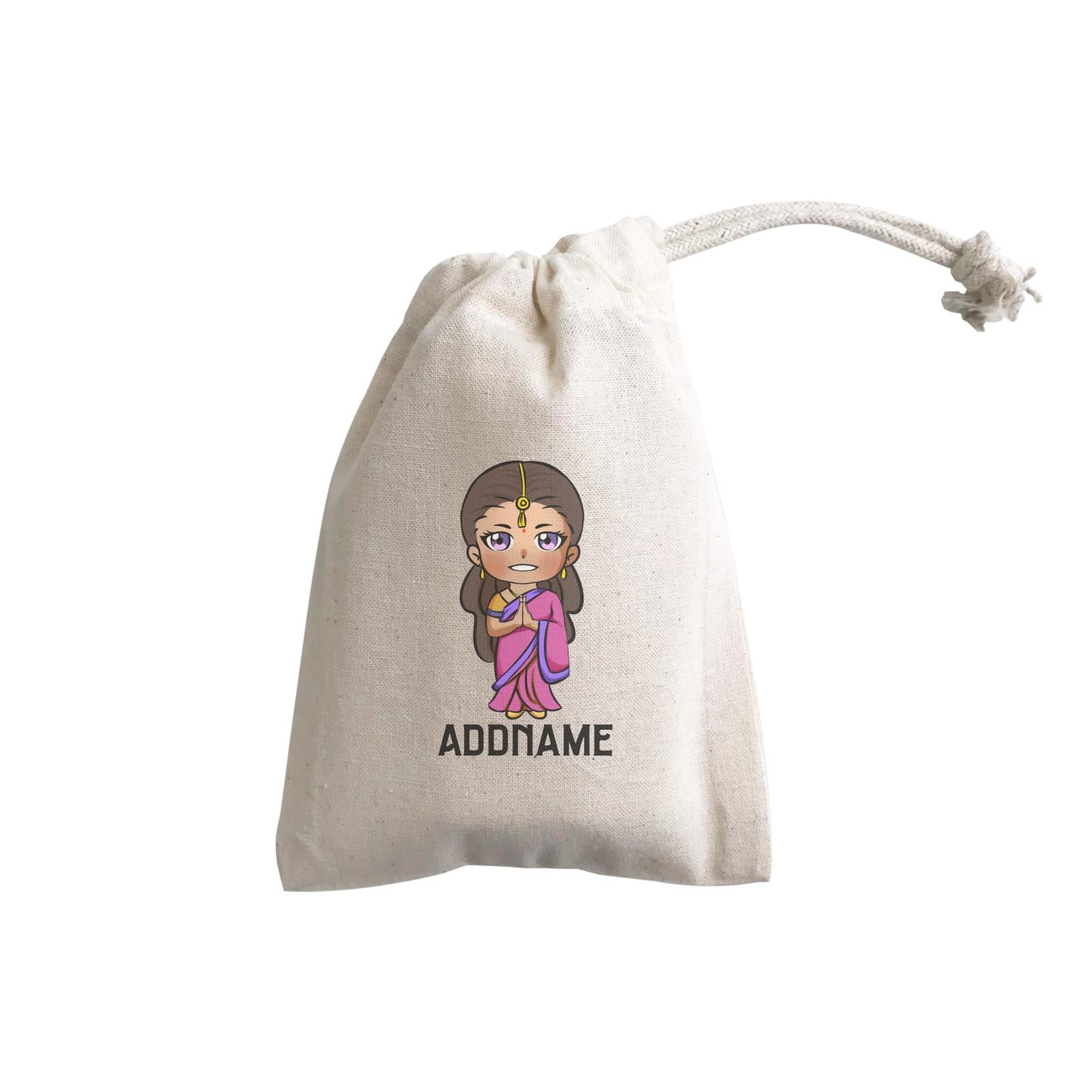 Deepavali Series Chibi Woman Front Addname GP Gift Pouch