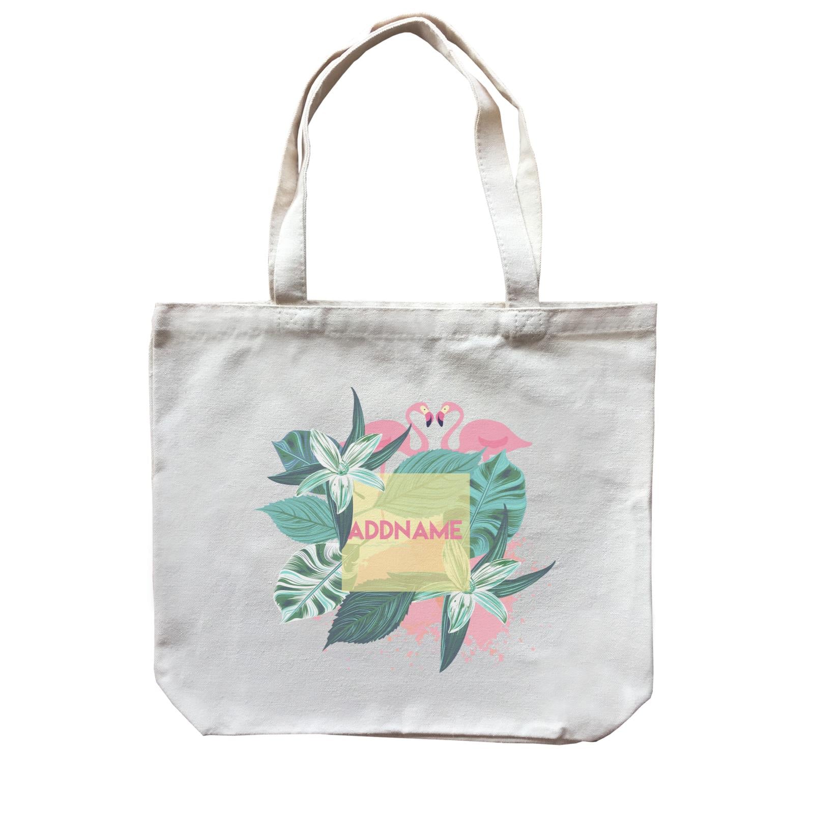 Tropical Leaves with Flamingoes Addname Canvas Bag