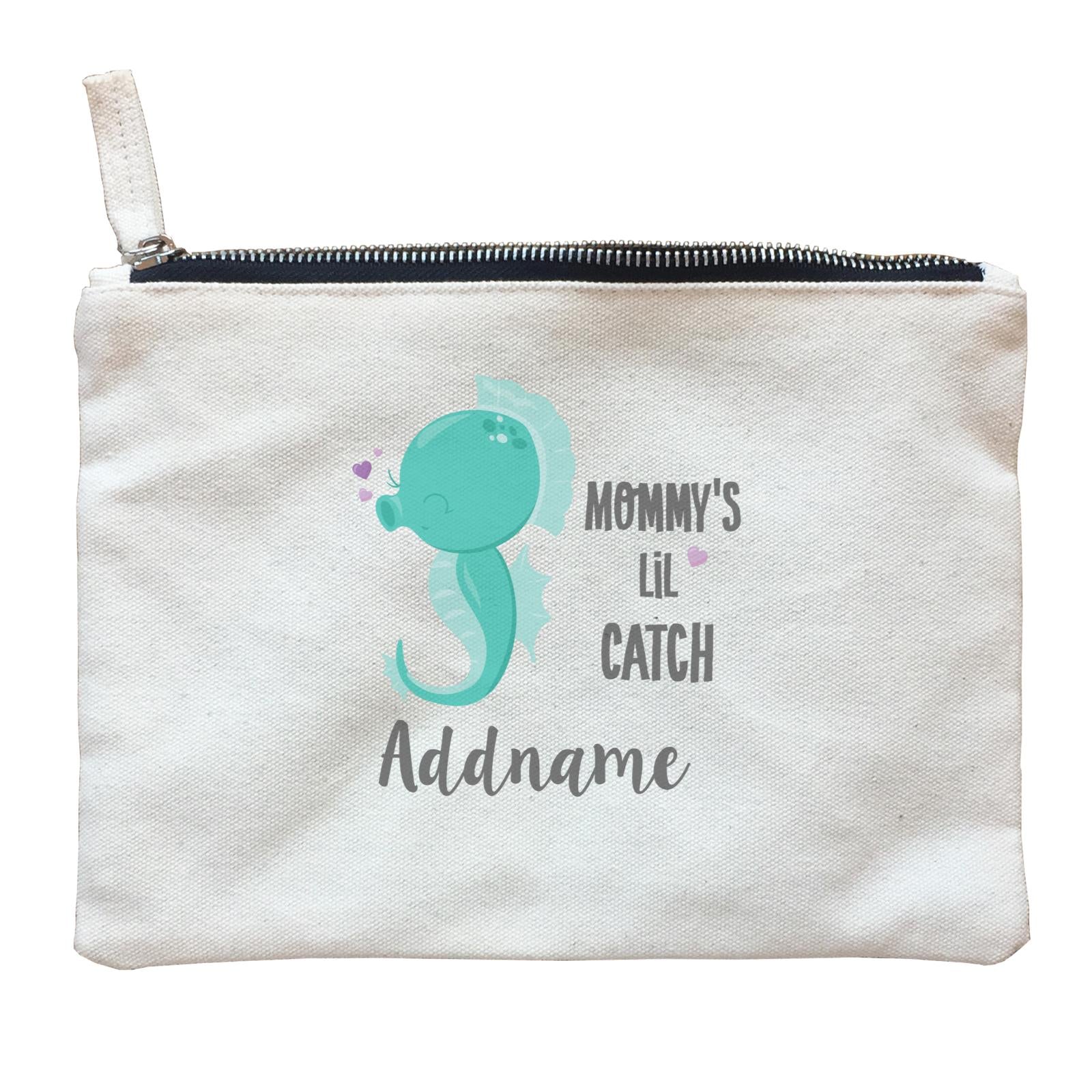 Cute Sea Animals Green Seahorse Mommy's Lil Catch Addname Zipper Pouch