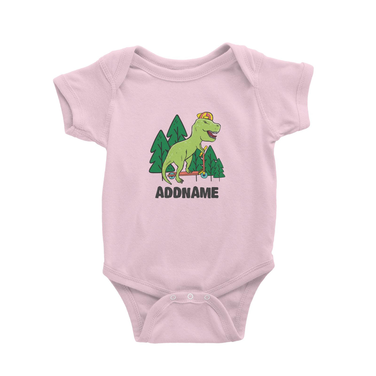 Super Cute Dinosaur Rides Scooter Into Woods Baby Romper