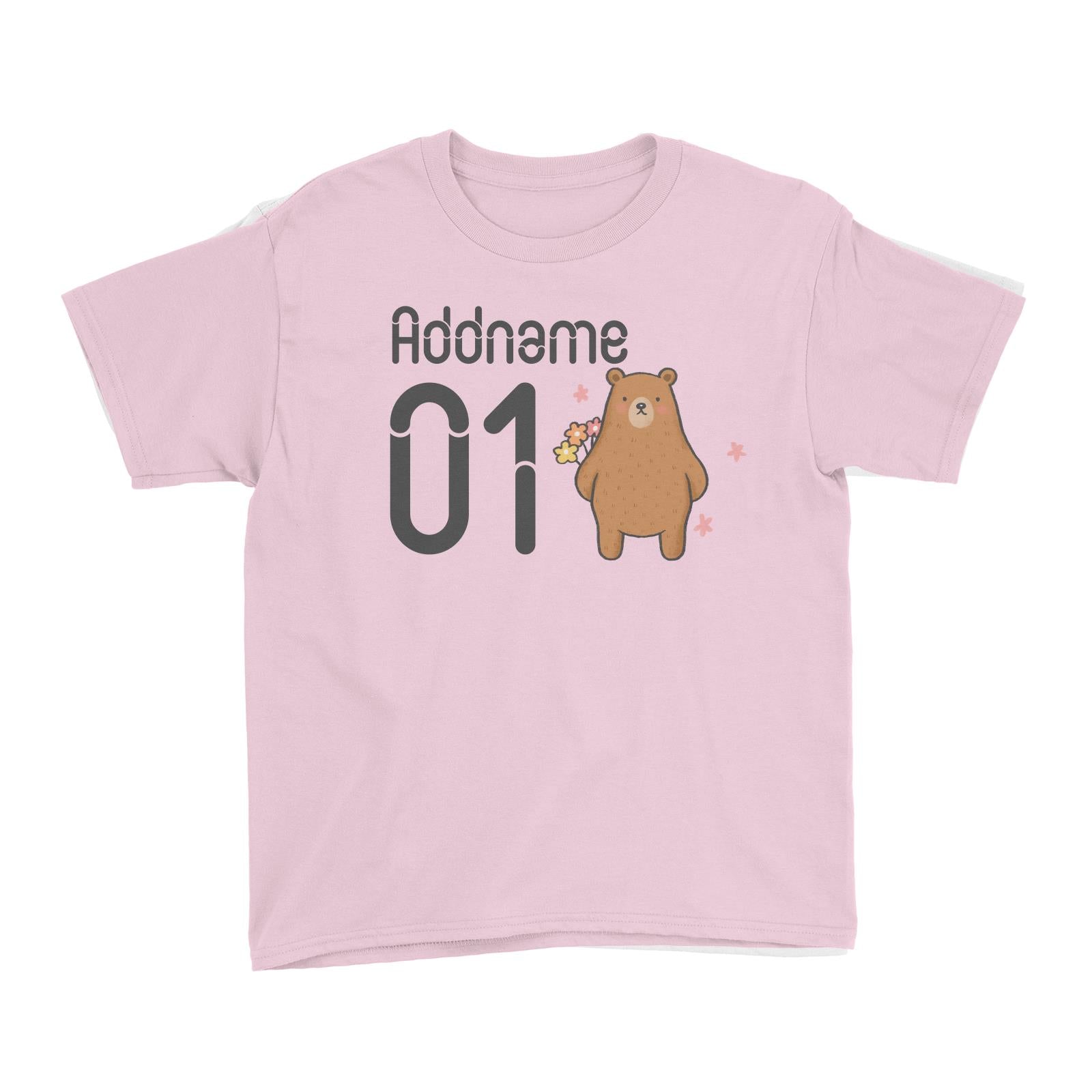 Name and Number Cute Hand Drawn Style Bear Kid's T-Shirt