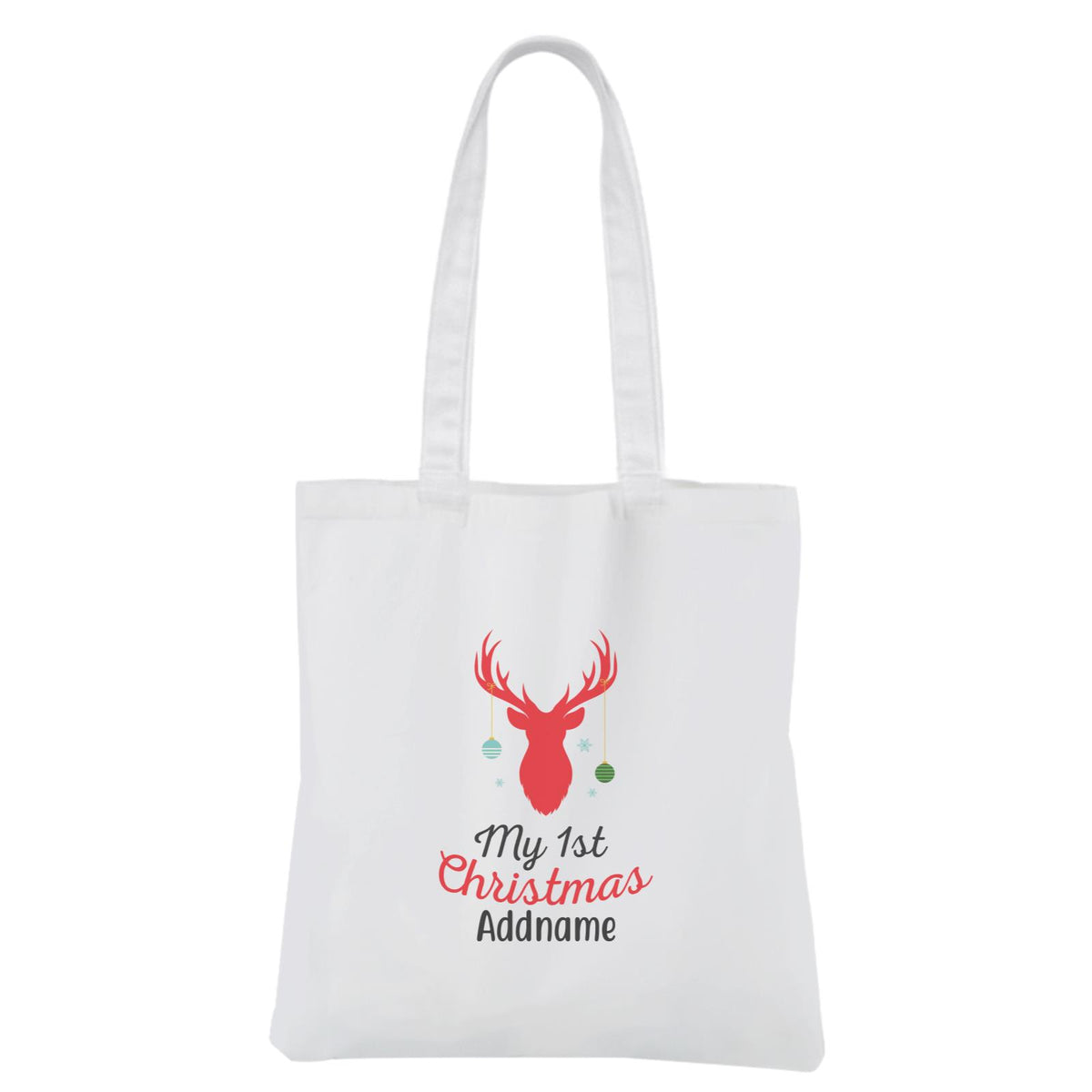 Christmas Series My First Christmas Silhouette Reindeer with Baubbles White Canvas Bag