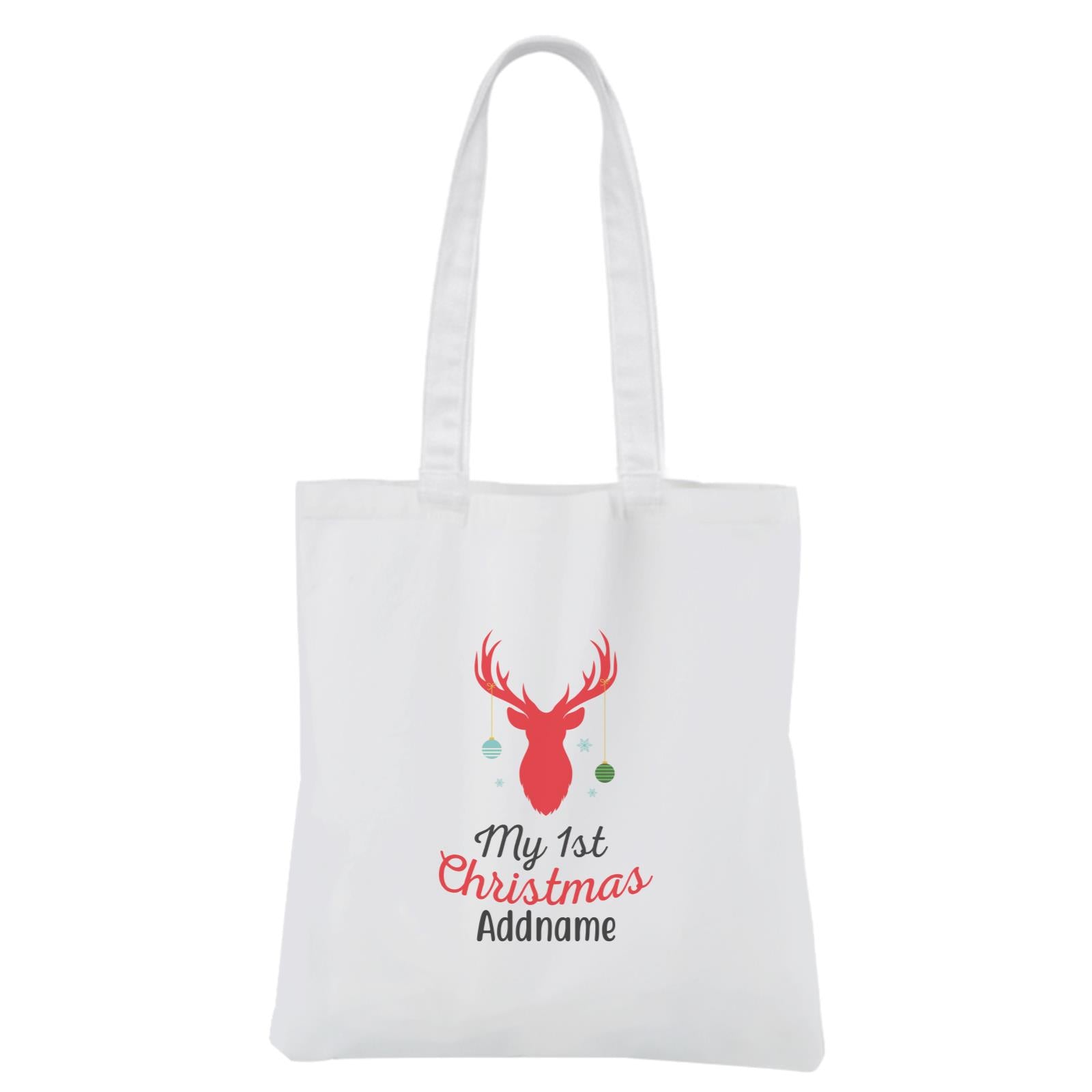 Christmas Series My First Christmas Silhouette Reindeer with Baubbles White Canvas Bag