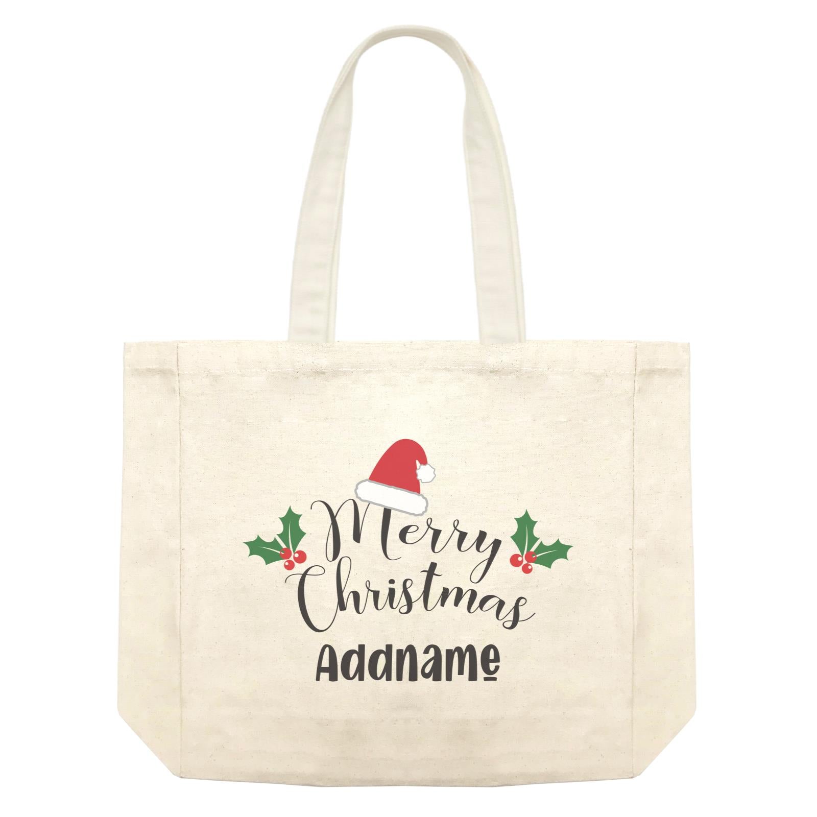 Christmas Series Merry Christmas with Santa Hat and Holly Shopping Bag