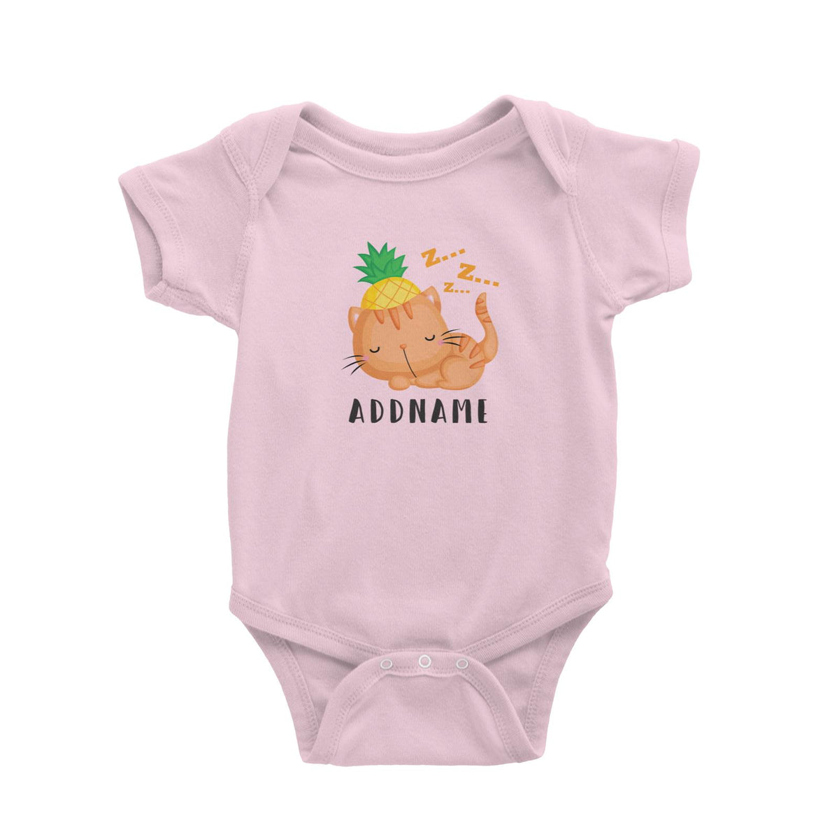 Birthday Hawaii Sleeping Cat Wearing Pineapple Hat Addname Baby Romper