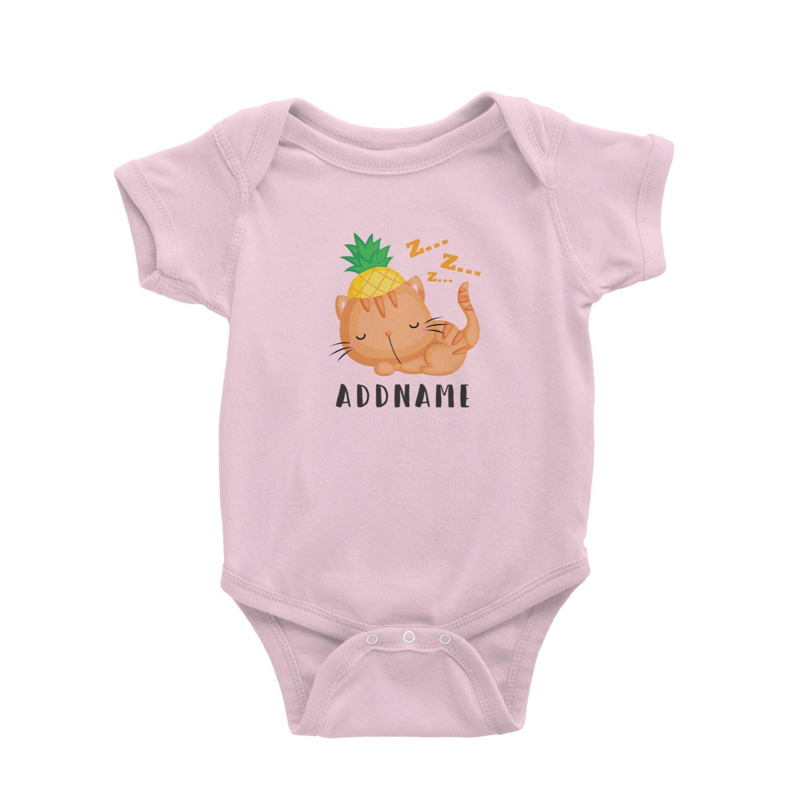 Birthday Hawaii Sleeping Cat Wearing Pineapple Hat Addname Baby Romper