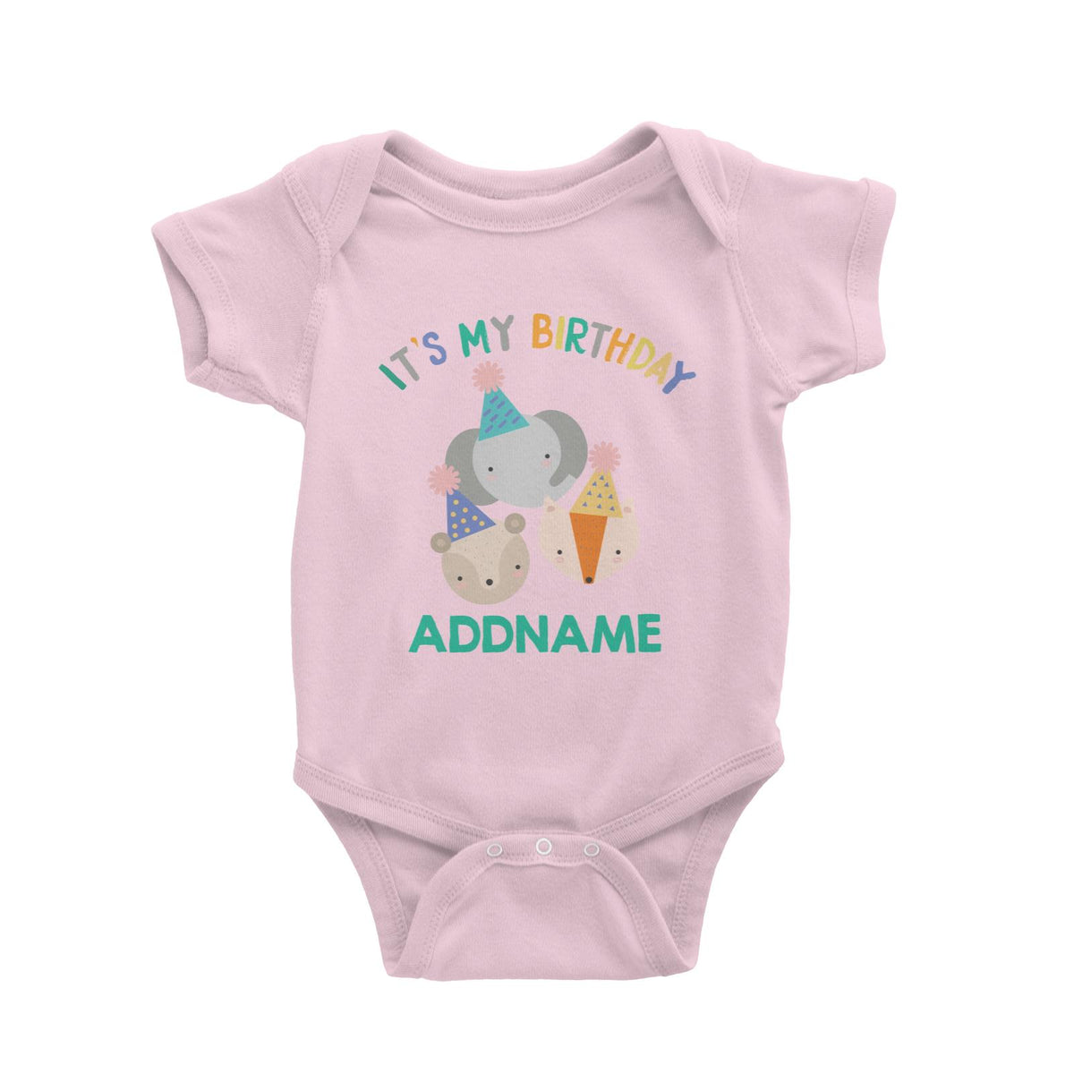 Cute It's My Birthday Safari Theme with Elephant, Fox and Squirrel Head Baby Romper