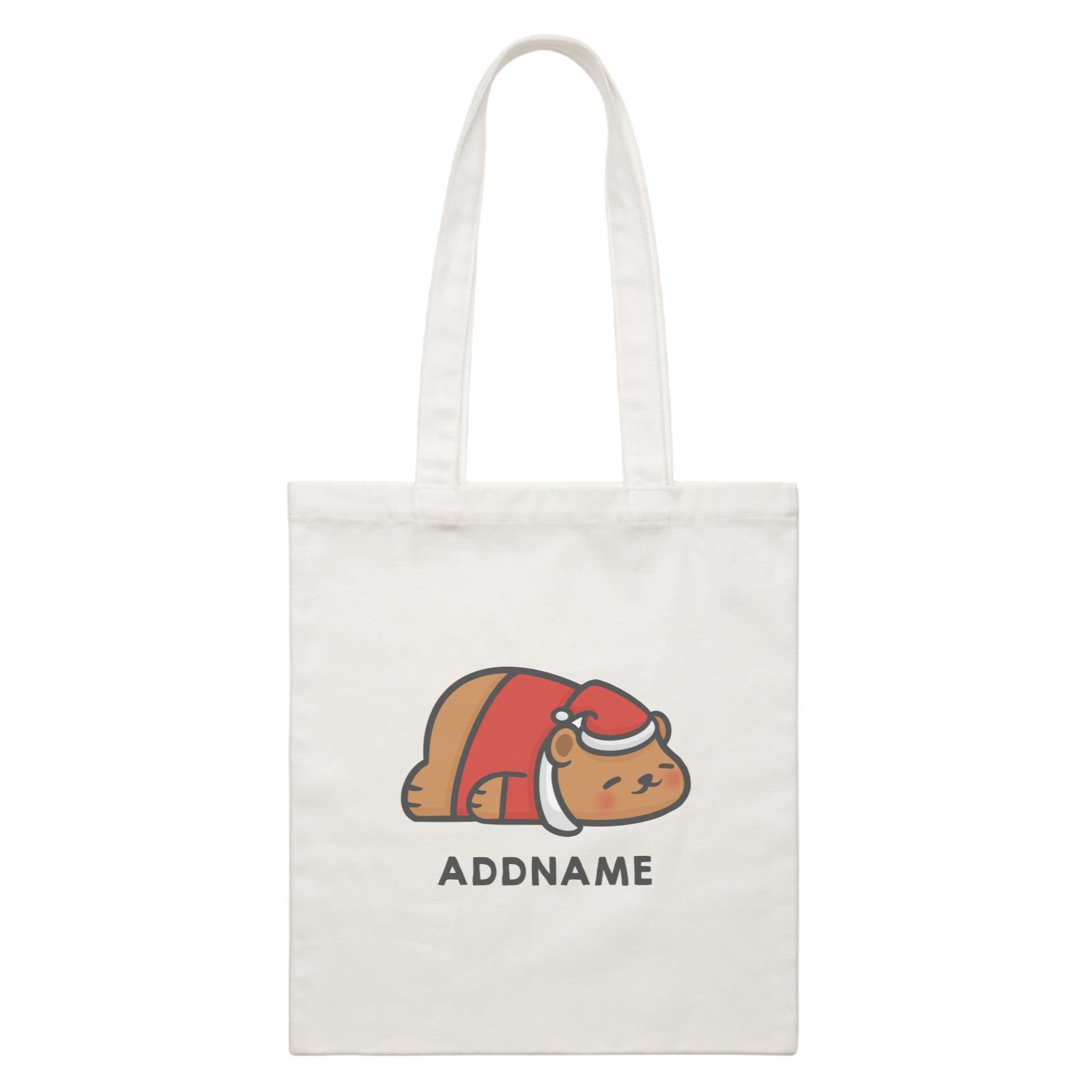 Xmas Cute Sleeping Bear Addname Accessories White Canvas Bag