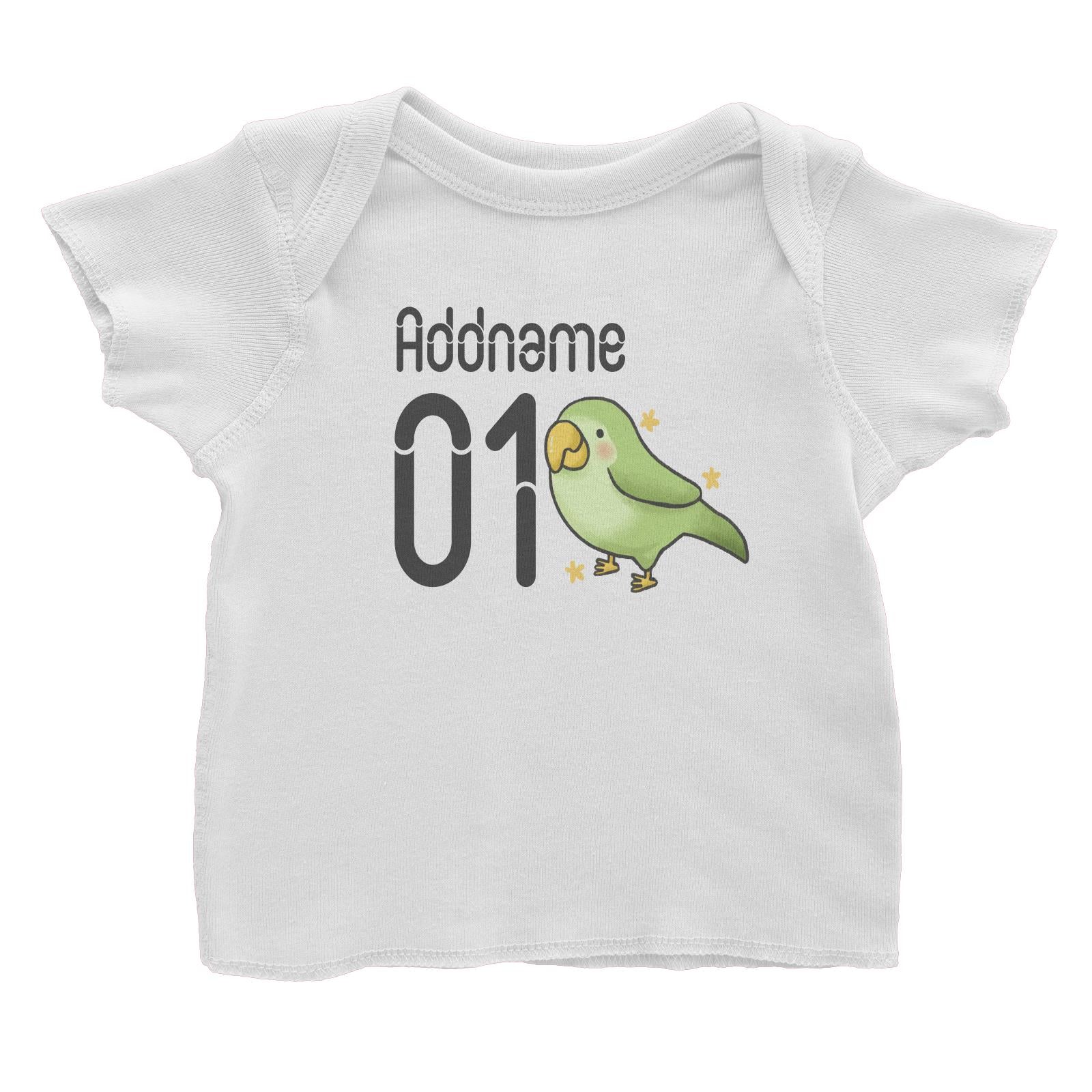 Name and Number Cute Hand Drawn Style Parrot Baby T-Shirt (FLASH DEAL)