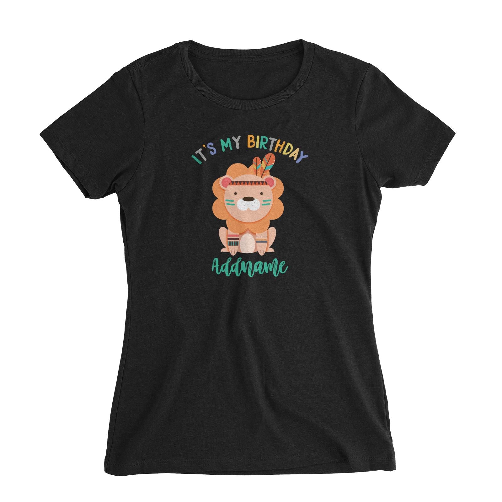 Animal Tribal Birthday Theme Lion Addname Women's Slim Fit T-Shirt