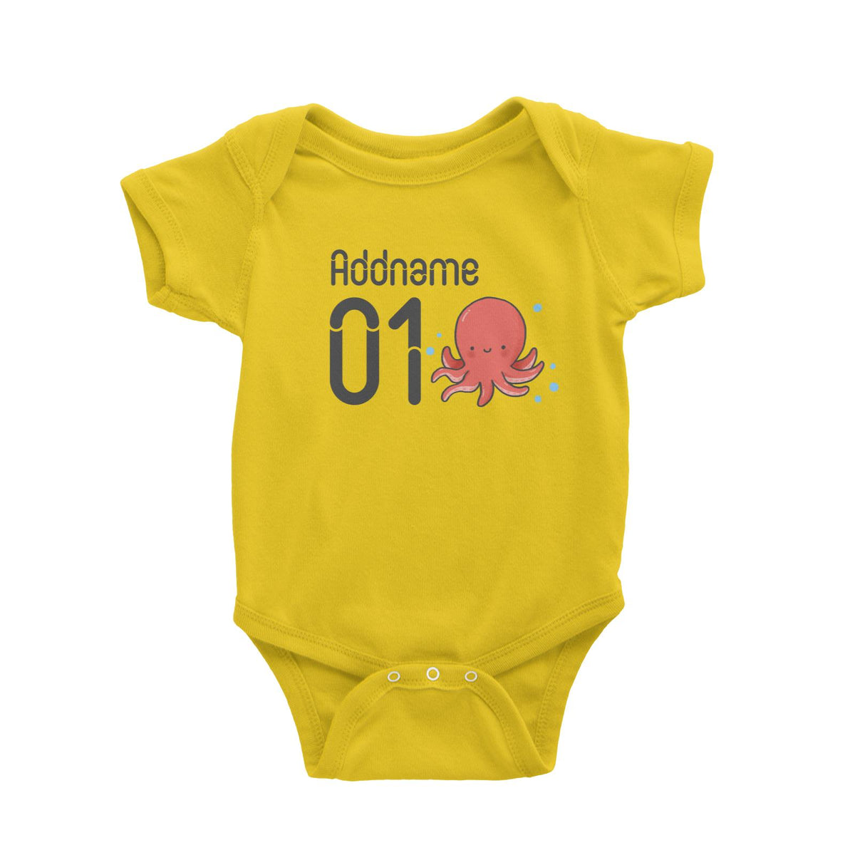Name and Number Cute Hand Drawn Style Octopus Baby Romper