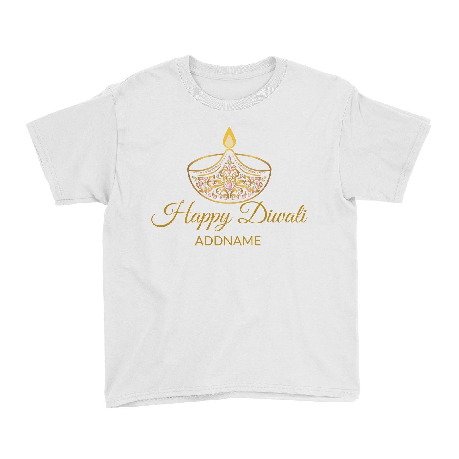 Happy Diwali with Ornamental Diyas Addname Kid's T-Shirt