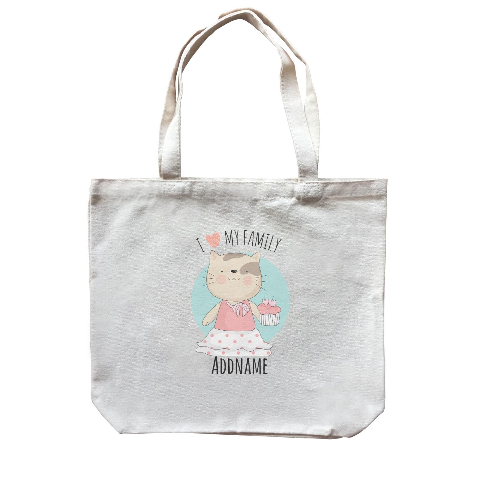Sweet Animals Sketches Cat I Love My Family Addname Canvas Bag