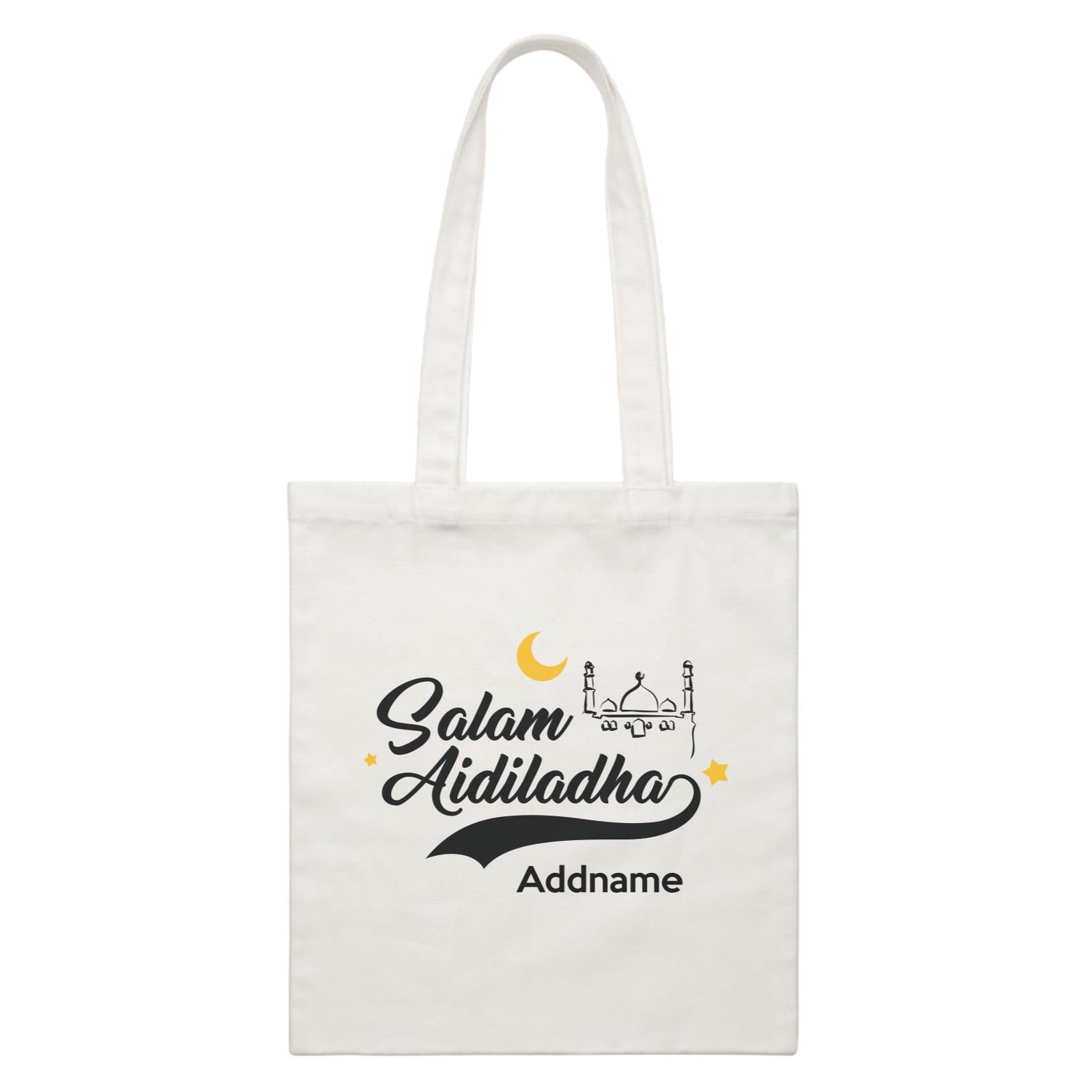 Raya Typography Salam Aidiladha Addname White White Canvas Bag