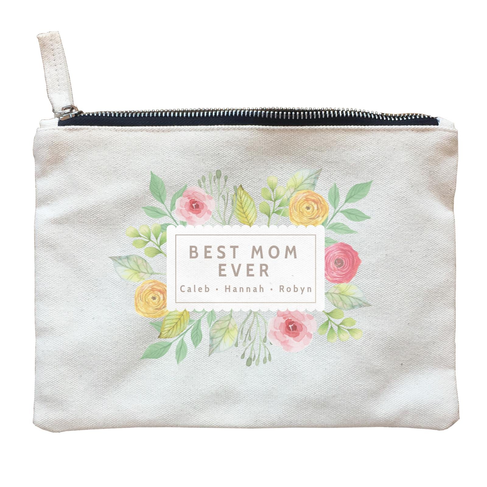 Best Mum Ever Floral Banner Personalizable with Text Zipper Pouch