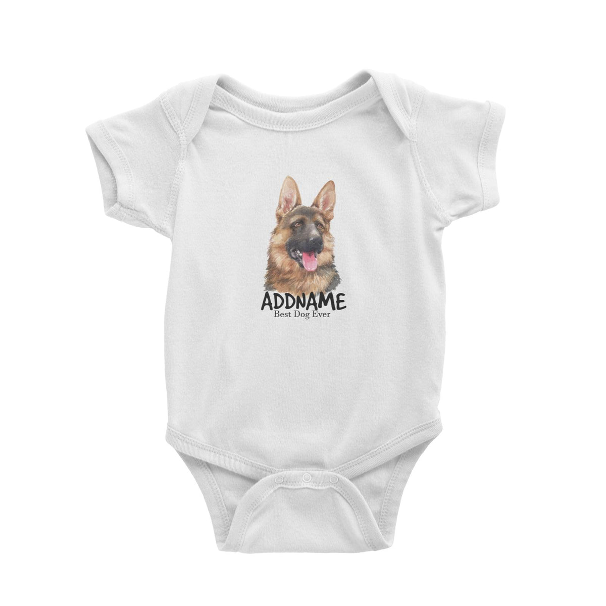 Watercolor Dog German Shepherd Best Dog Ever Addname Baby Romper