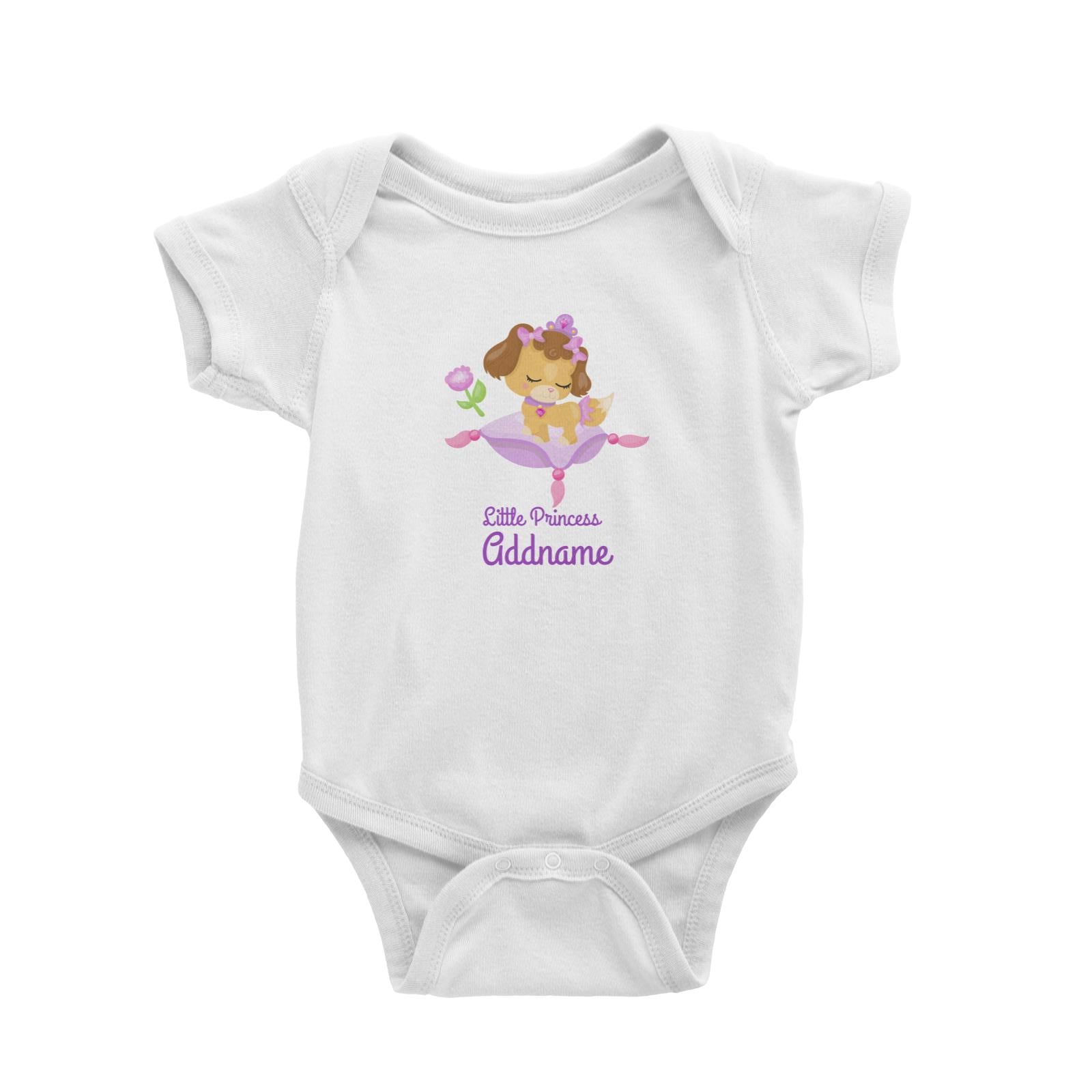 Little Princess Pets Dog On Pillow Addname White Baby Romper