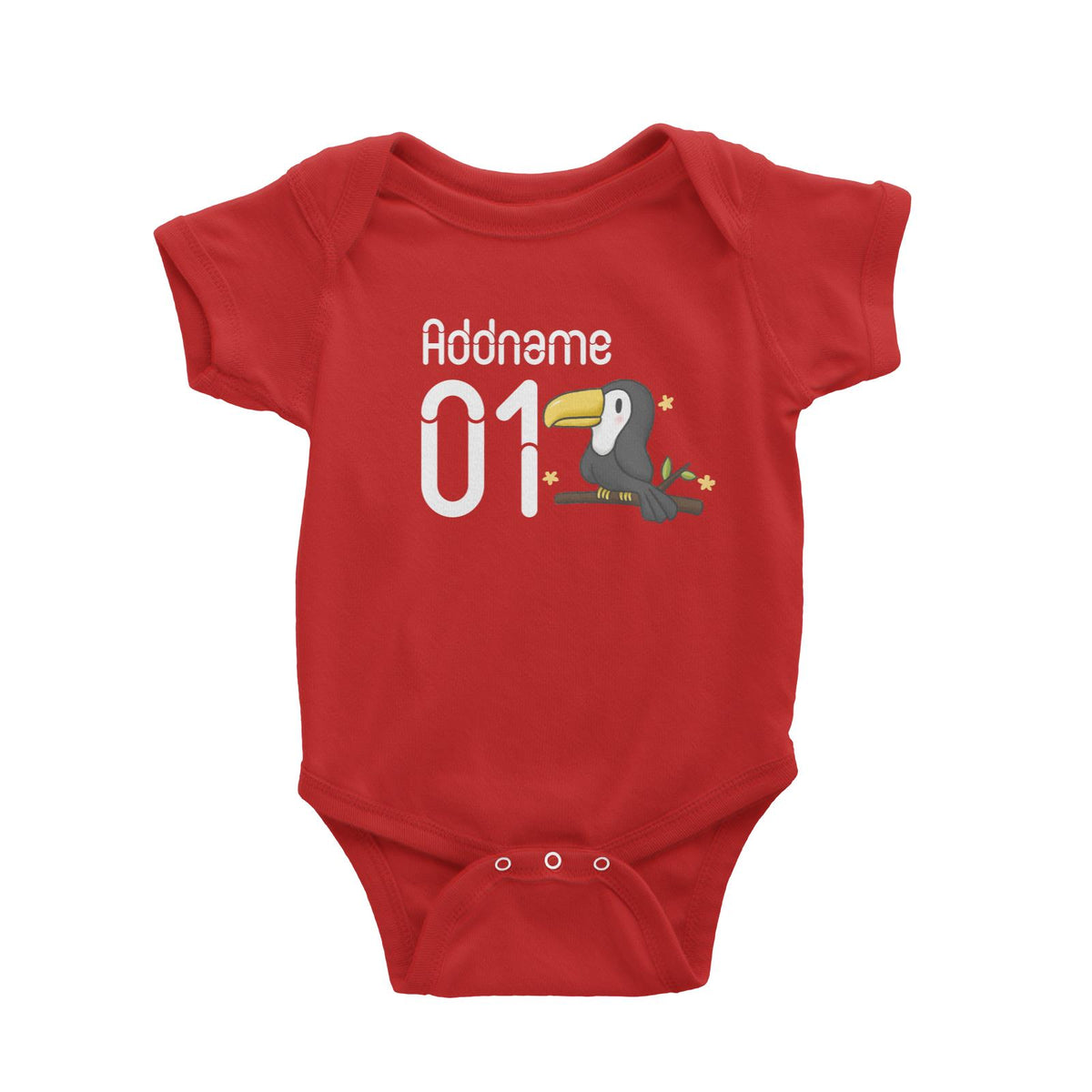 Name and Number Cute Hand Drawn Style Toucan Baby Romper