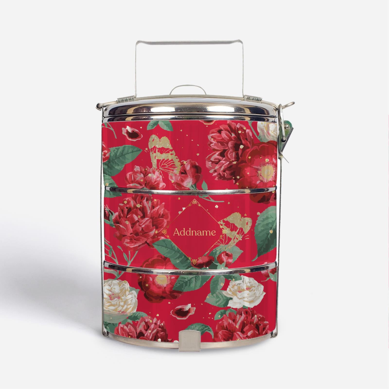 Royal Floral Series With English Personalization Standard Tiffin Carrier - Scorching Passion