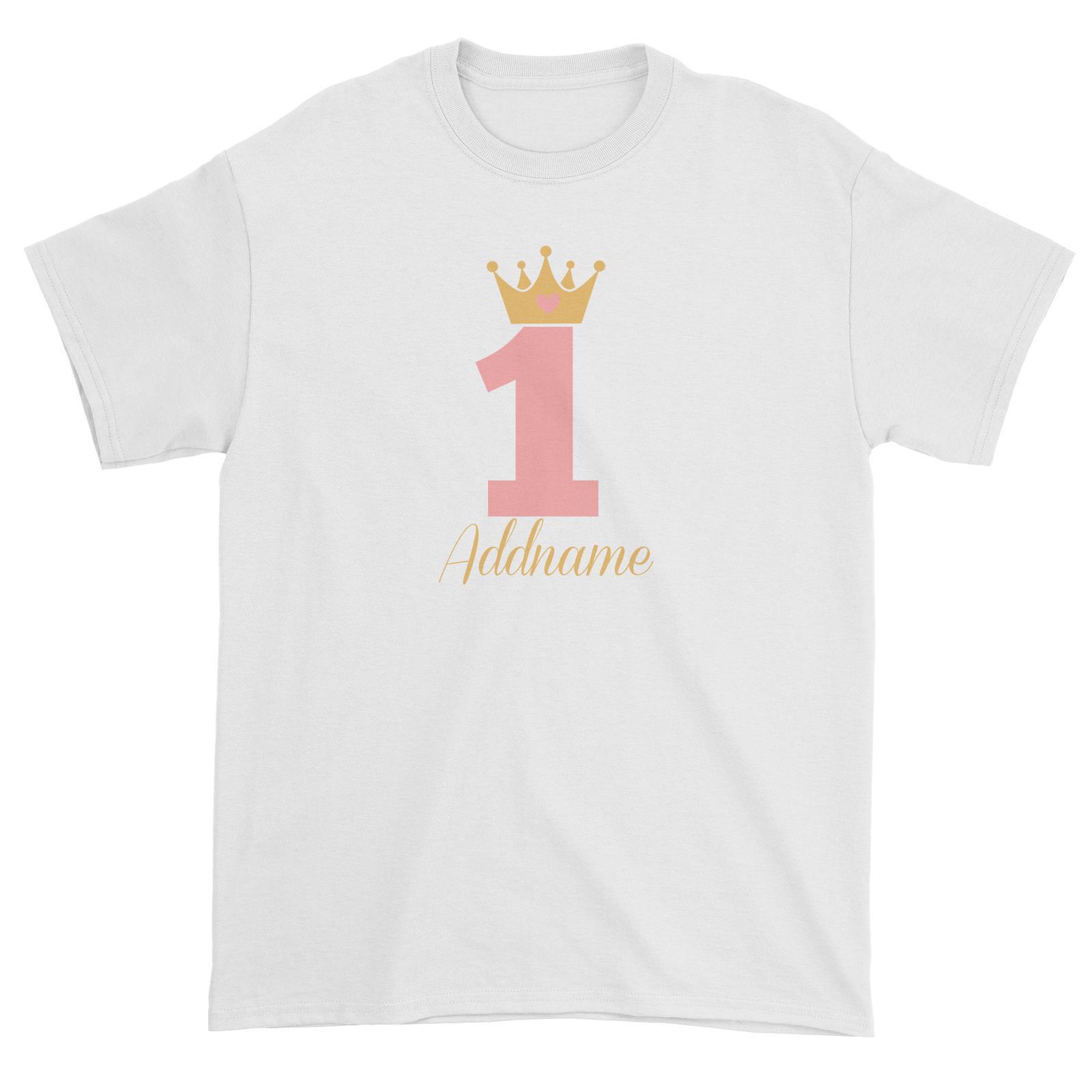 Pink Crown Birthday Theme Personalizable with Name and Number Unisex T-Shirt