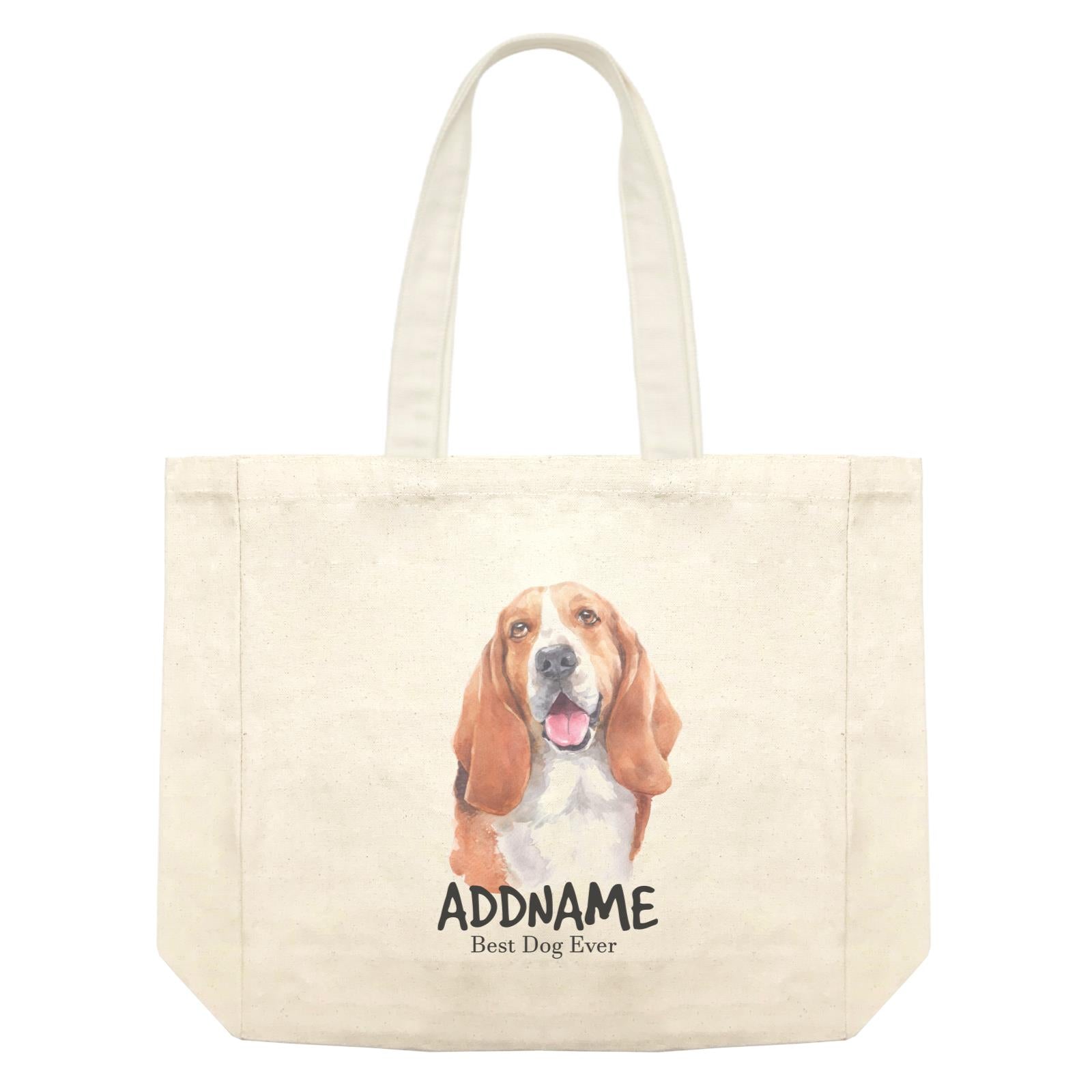 Watercolor Dog Basset Hound Happy Best Dog Ever Addname Shopping Bag